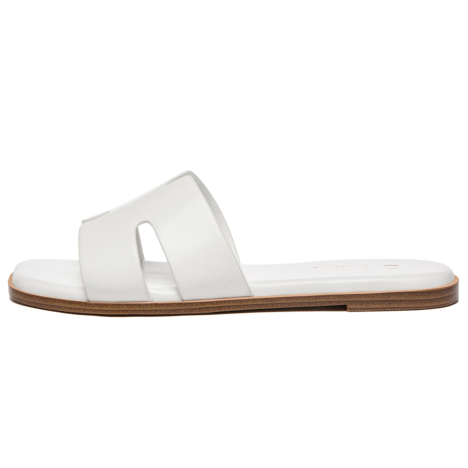 Rihero Women's Dressy Flat Sandals Comfortable Slip On Leather Slide White Sandals Size 8