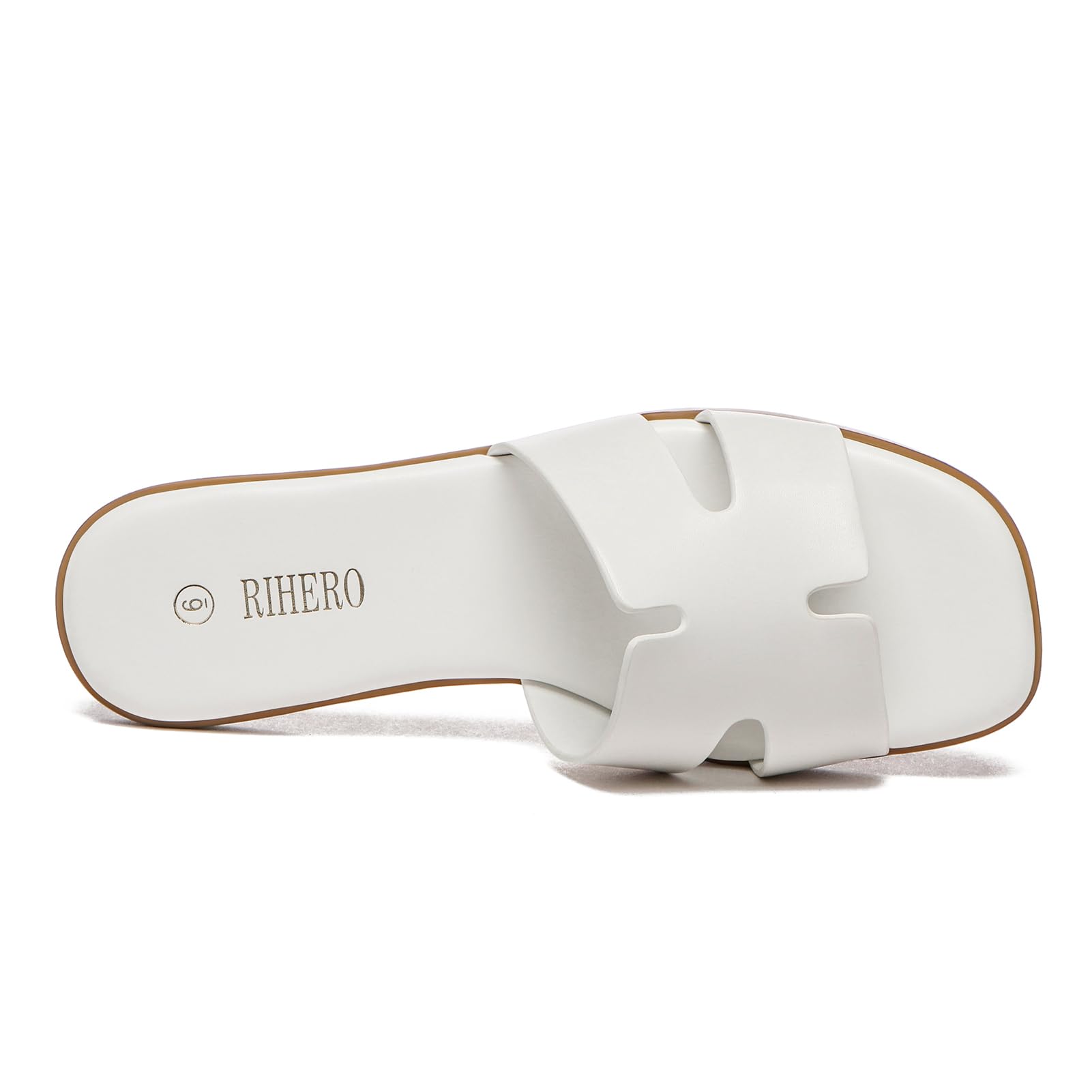 Rihero Women's Dressy Flat Sandals Comfortable Slip On Leather Slide White Sandals Size 8