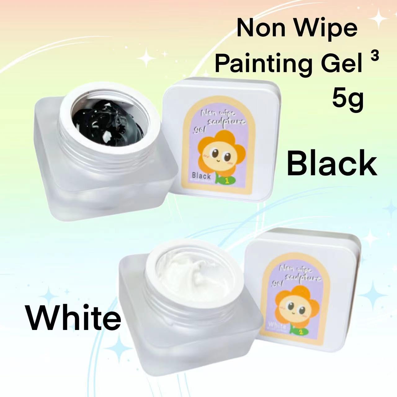 YJMyujimi Nail Gel polish sculpture gel 5g black and white in colour clear stroke non wipe chrome applicable DIY at home embossed painting gel Nail solons mini 3D designs (Black and white, 5g)