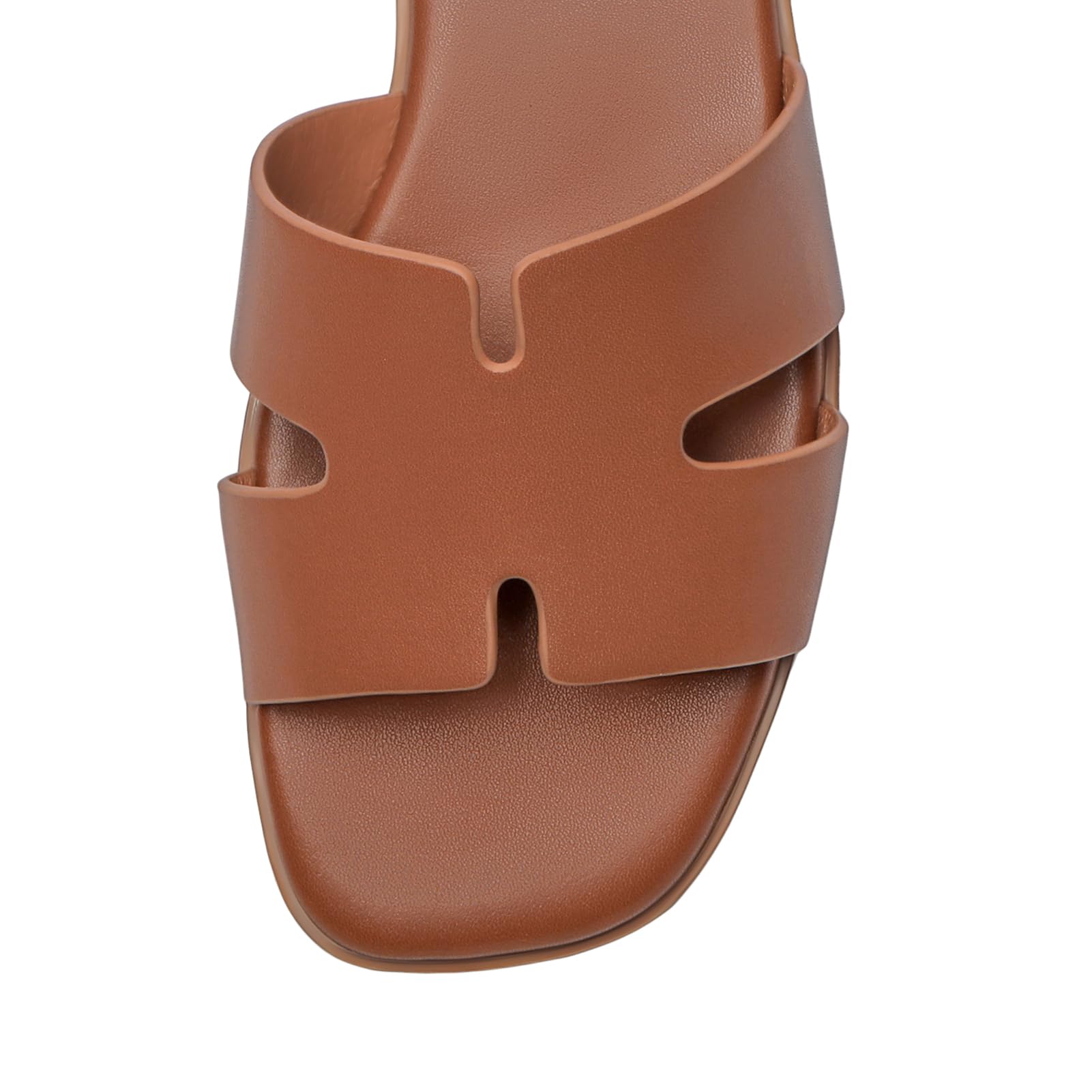 Rihero Women's Dressy Flat Sandals Comfortable Slip On Leather Slide Tan Sandals Size 7
