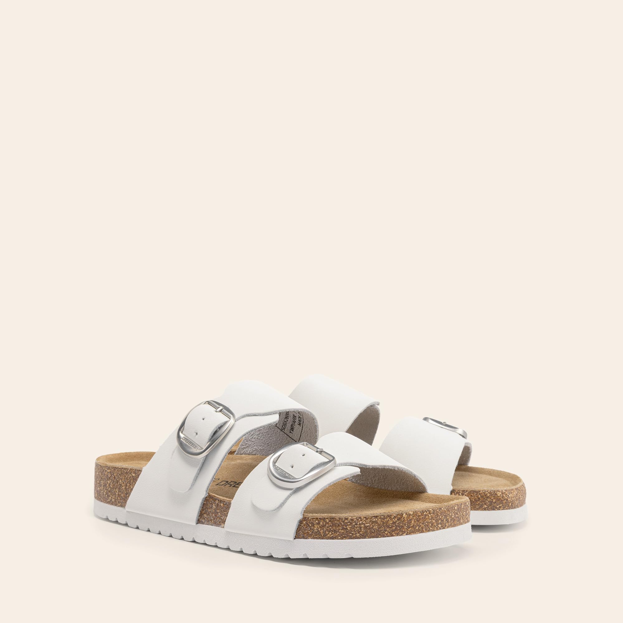 DREAM PAIRS Women's Slides Soft Genuine Footbed Sandals Comfortable Adjustable Double Buckle Slip-on Flat Sandals with Arch Support Frame Dual Slippers for Summer 2026,Size 7,White,SDSS26004W