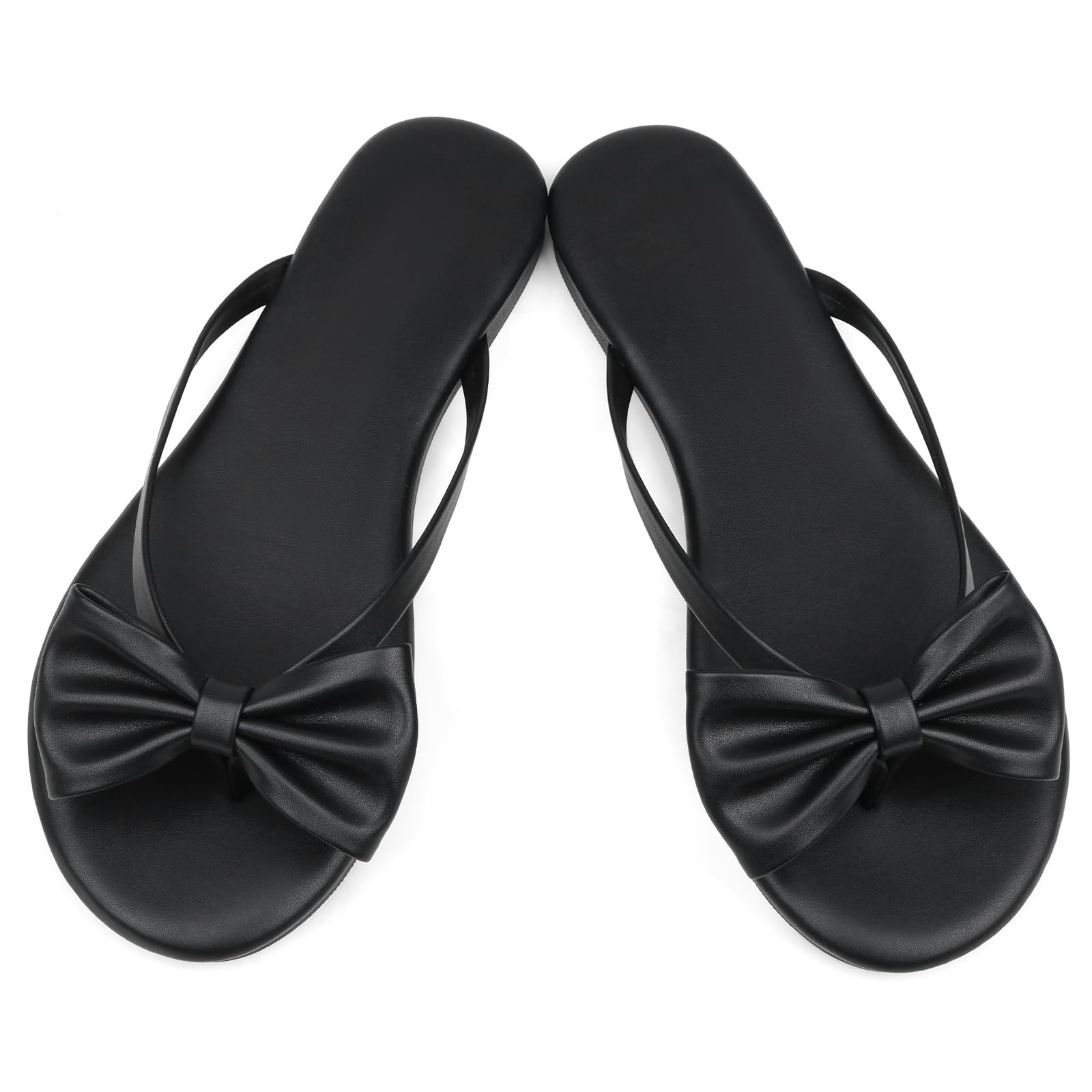 Phefarer Flip Flops for Women Flat Thong Sandals with Bow Knot Open Toe Cute Comfortable Black Beach Sandals Dressy Daily Casual Walking Summer Shoes Size 7