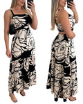 CHICME Summer Dresses for Women 2026 Sleeveless Casual Boho Maxi Dress Square Neck Hollow-Out Floral A Line Black Dress-M