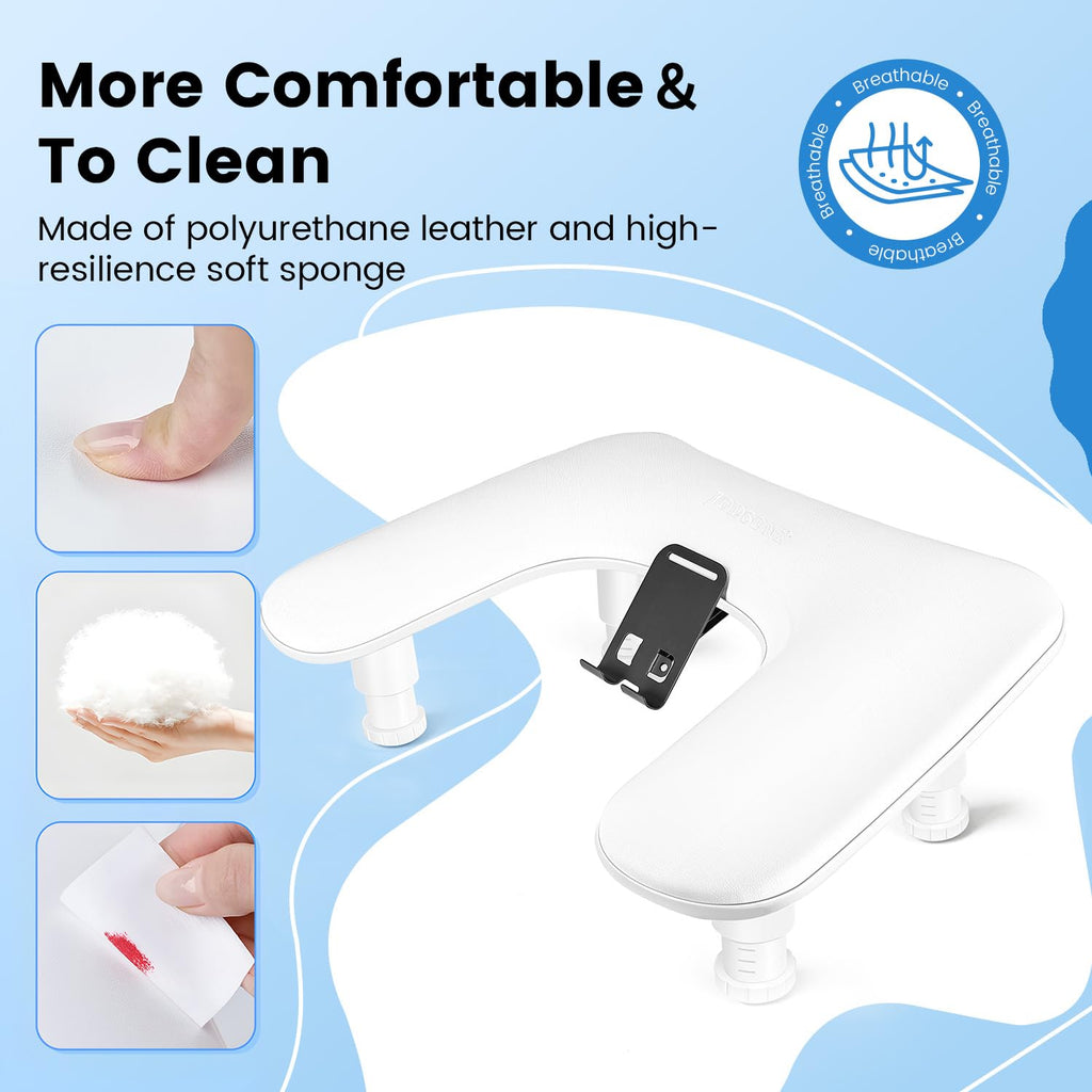 JODSONE U-Shaped White Manicure Arm Rest for Nails Tech with Rotating 360°Built-In Phone Holder and Adjustable Nail Arm Rest Detachable Manicure Hand Rest for Salon Design