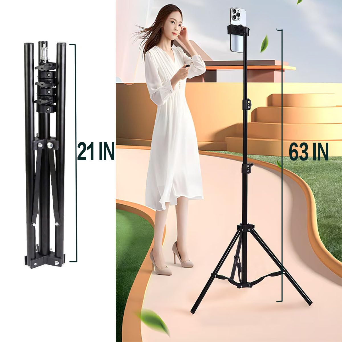 63‘’ Tripod Stand Holder Lightweight Tripod with 360° Ball Head Remote 1/4" Thread，Extendable Cell Phone and Camera All Metal Tripod Desktop Stand Compact for Video Recording