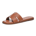 Rihero Women's Dressy Flat Sandals Comfortable Slip On Leather Slide Tan Sandals Size 7