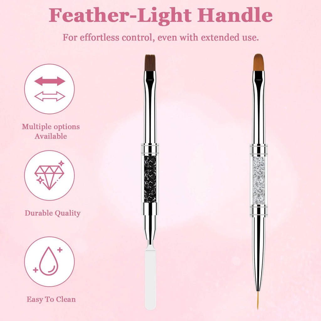 CHEMAILON 2 Pcs Double Ended Nail Builder Gel Brush, French Tip Brush Hard for Nails, Oval Gels Brushs Liner Brushs Nail Hard Gel for Design Nails Art & DIY Use