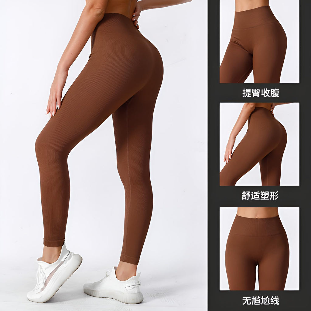 OIERD 4 Piece Workout Sets For Women Ribbed Leggings Clothes Yoga Sets Active Wear Cute Matching Work Out Sets Gym Pilates Outfits For Women Set Brown,M