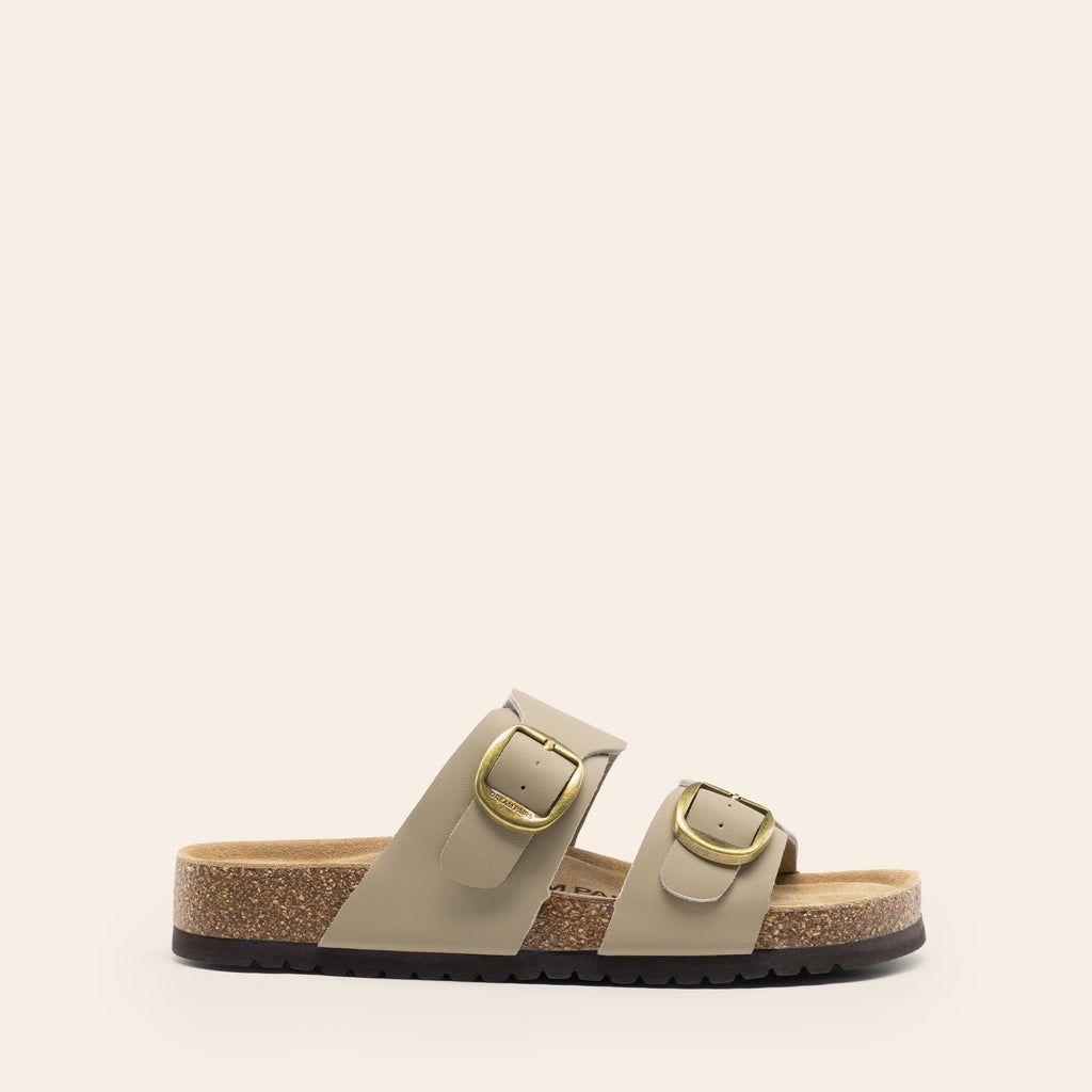 DREAM PAIRS Women's Slides Soft Genuine Footbed Sandals Comfortable Adjustable Double Buckle Slip-on Flat Sandals with Arch Support Frame Dual Slippers for Summer 2026,Size 7,Taupe,SDSS26004W