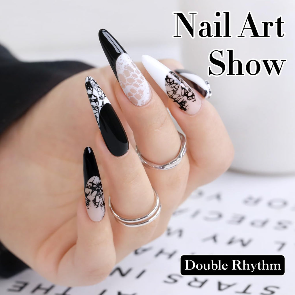 Double Rhythm 2 Pcs 0.50 OZ Gel Polish Hema Free Same Color Same Bottle Translucent Neutral Natural Milky 15 ML Jelly UV Polish Art DIY at Home (Black White-H1015+H1093)