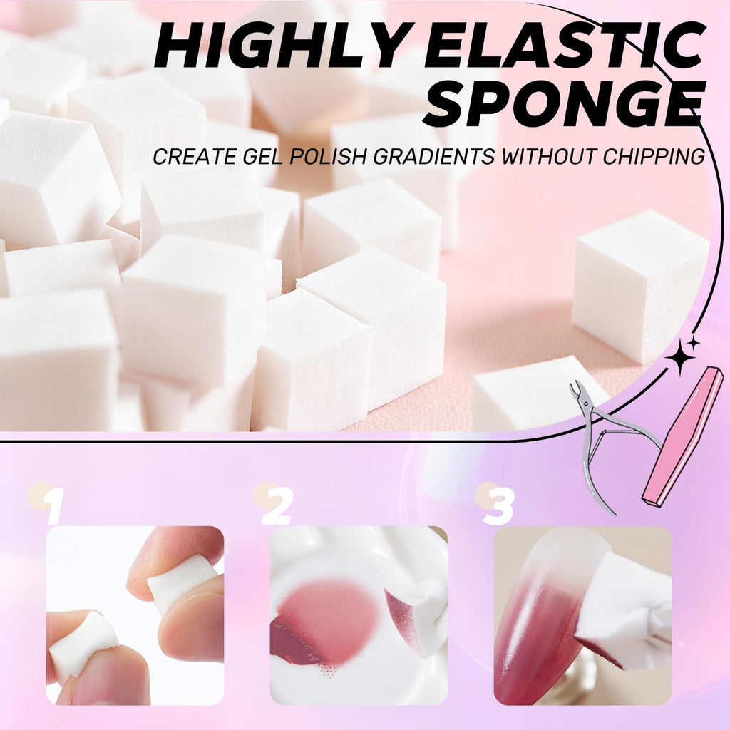Karroy 100Pcs Soft Sponges for Ombre Painting Gel with Grabber, Professional Accessories for Ombre Gradient Painting Nail Gel Kit, Manicure DIY Tools (100PCS Sponges & Grabber)