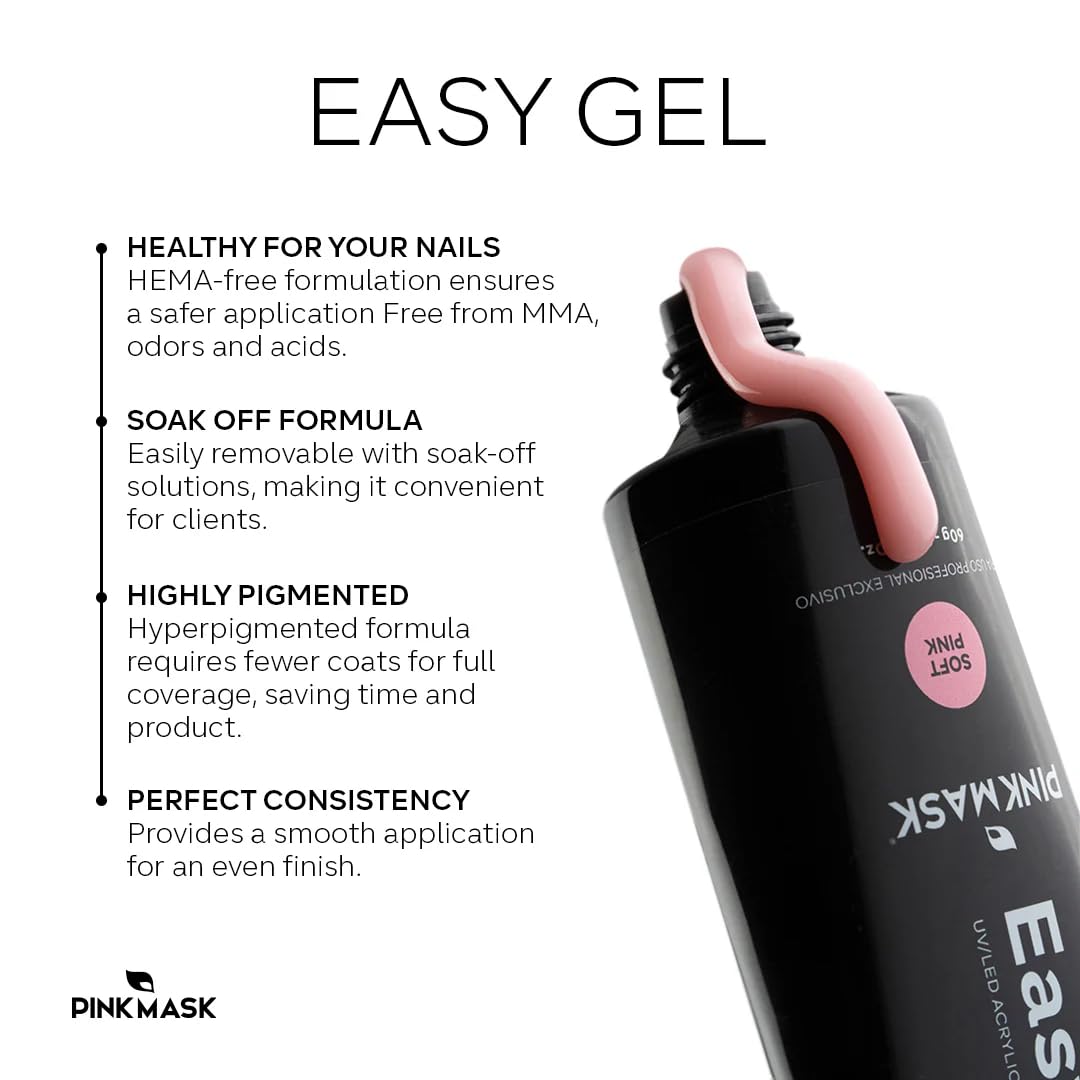 PINK MASK Easy Gel 2oz 60g-WhiteProfessional Builder Enhancement Gel-Quick Nail Extension for Beginner DIY, Nail Strengthener-Long Lasting-Salon Quality-Thickening Solution