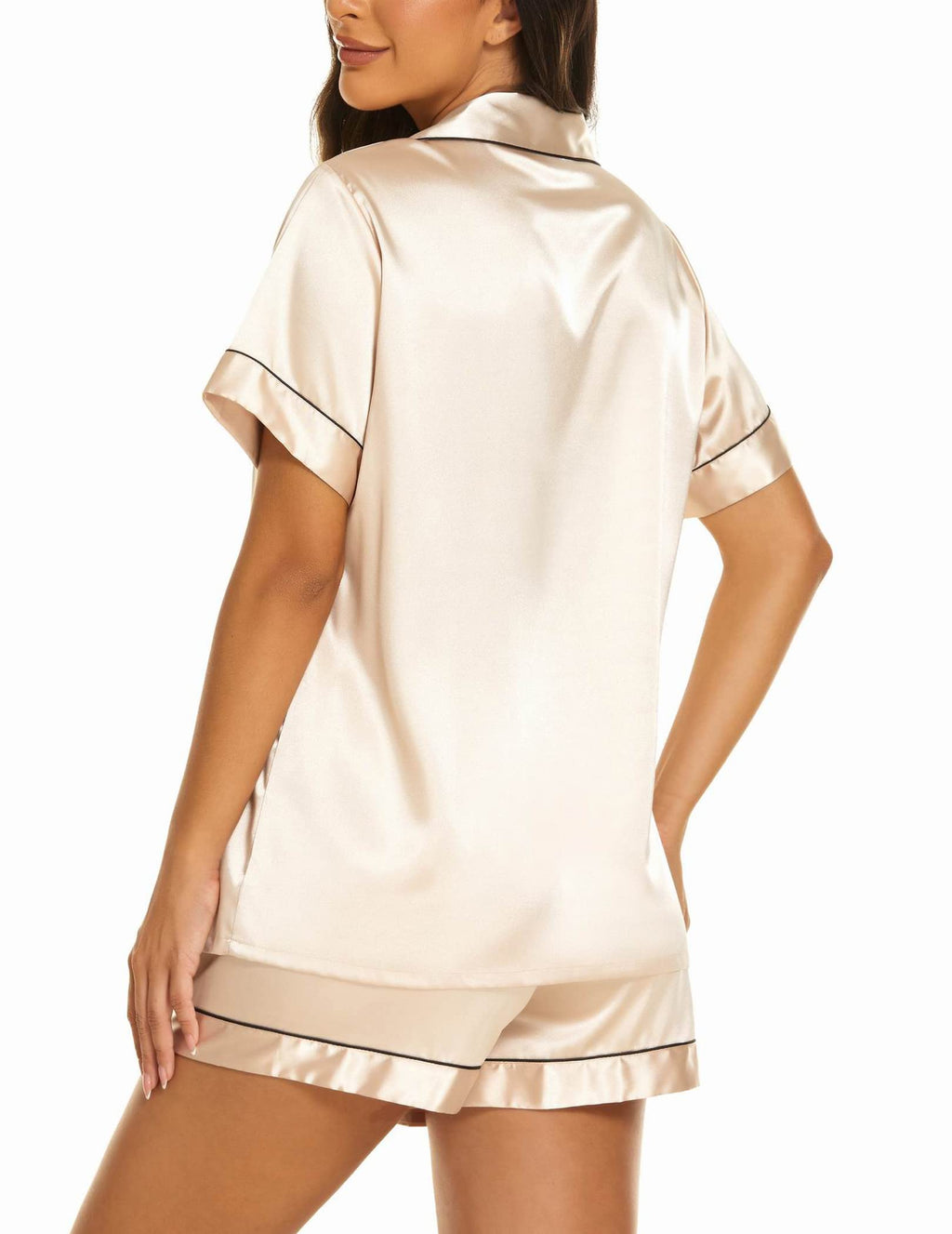 Ekouaer Womens Pajama Sets 2 Piece Silk Pjs Short Sleeve Button Down Sleepwear Satin Pajamas Short Set Bridal Gift,Champagne,Medium