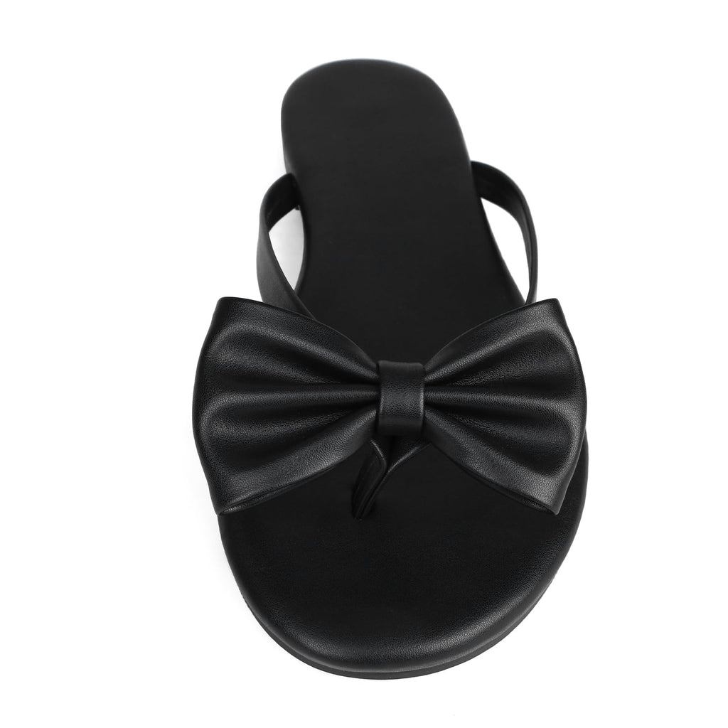 Phefarer Flip Flops for Women Flat Thong Sandals with Bow Knot Open Toe Cute Comfortable Black Beach Sandals Dressy Daily Casual Walking Summer Shoes Size 7