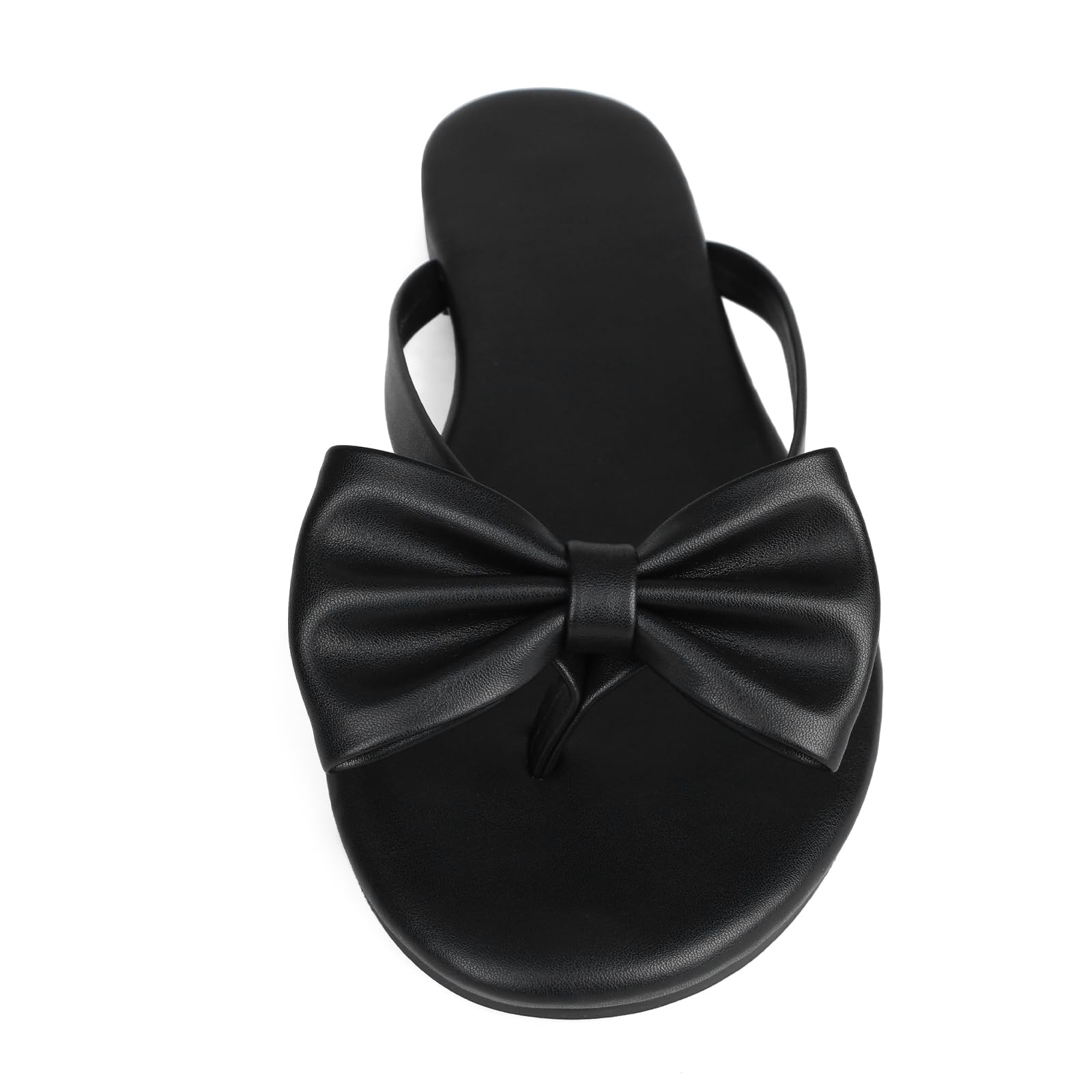 Phefarer Flip Flops for Women Flat Thong Sandals with Bow Knot Open Toe Cute Comfortable Black Beach Sandals Dressy Daily Casual Walking Summer Shoes Size 7