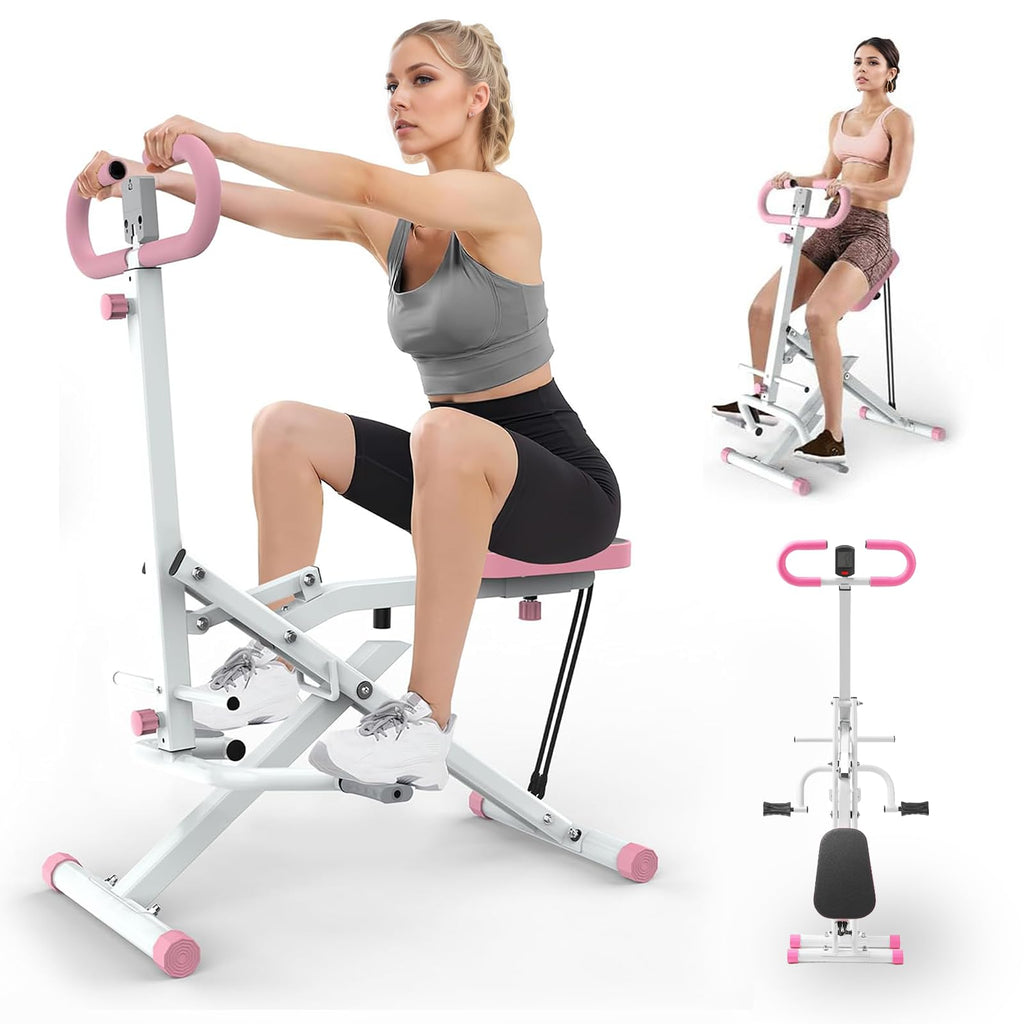 Foldable Squat Machine for Women,Glutes Workout Machines with LCD Display & Adjustable Seat, Glutes & Abs Squat Machine for Home Gym,Space-Saving Design (Pink)