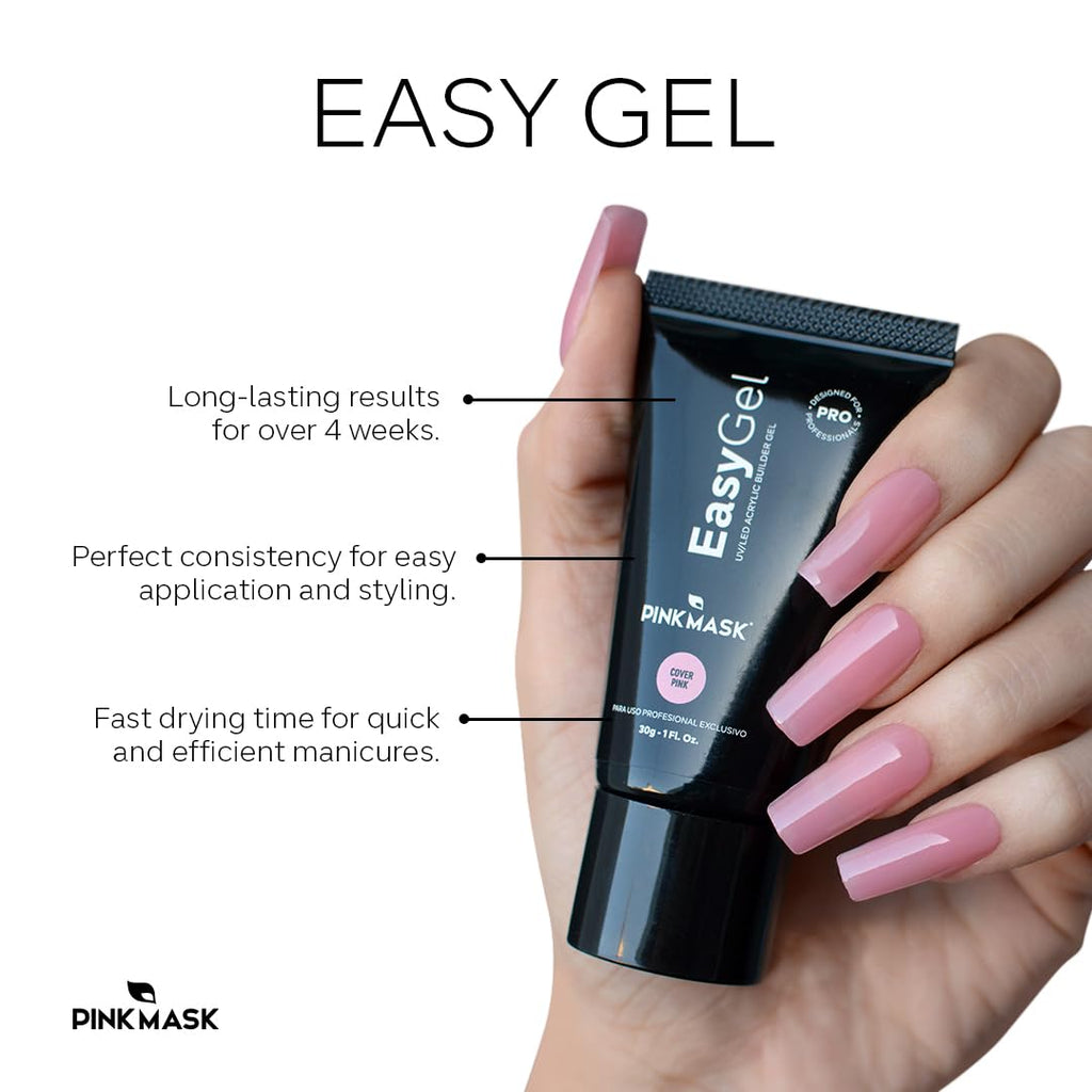 PINK MASK Easy Gel 2oz 60g-WhiteProfessional Builder Enhancement Gel-Quick Nail Extension for Beginner DIY, Nail Strengthener-Long Lasting-Salon Quality-Thickening Solution