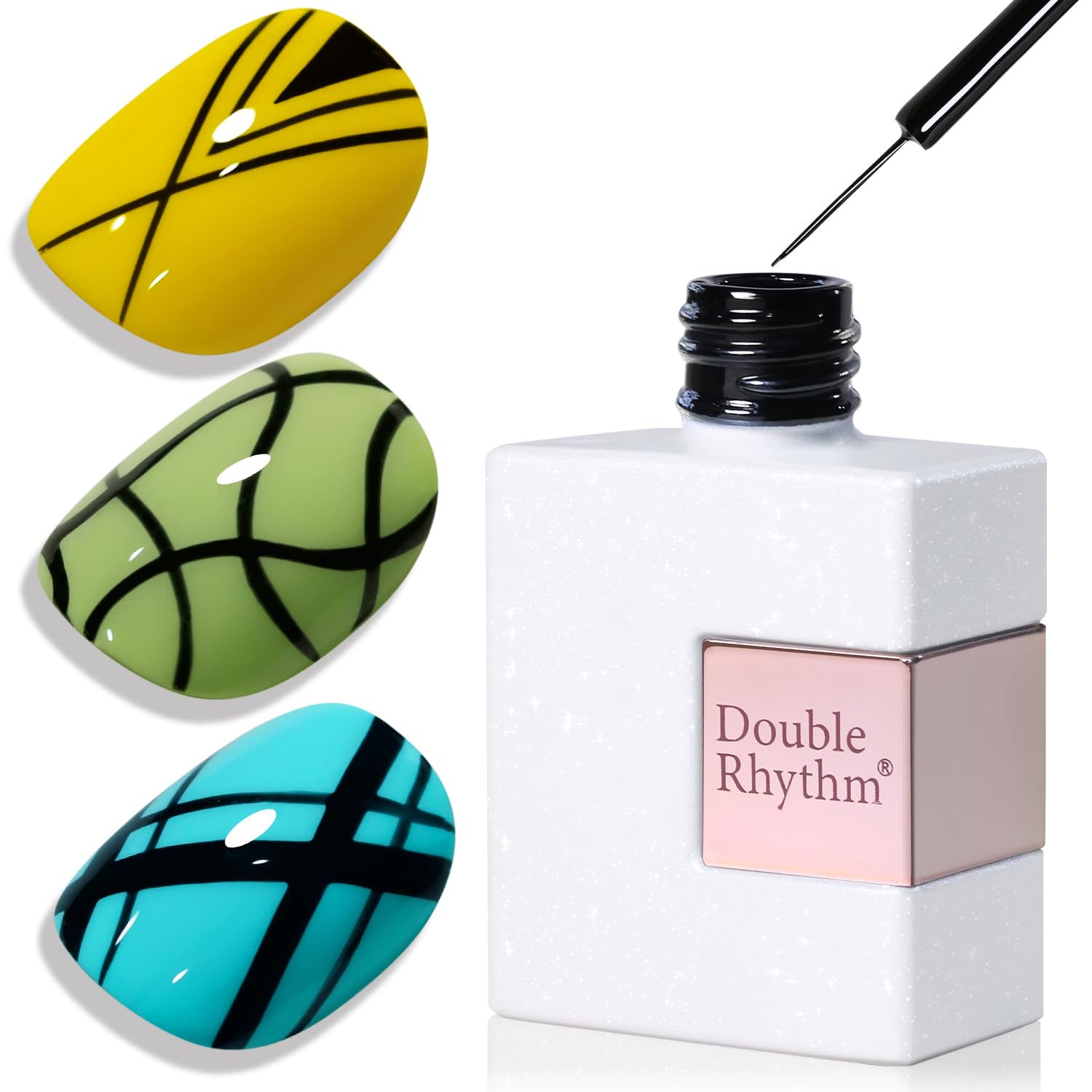 Double Rhythm 15 Ml Metallic Gel Liner Polish Nail Art Bronze Mirror Chrome Painted Drawing Stripper 3D Effect (Black Liner Art-L1005)