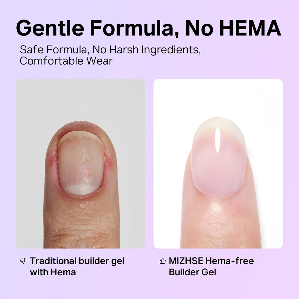 MIZHSE HEMA-Free Hard Gel for Nails-1.06oz Clear Builder Gel Nail Stengthener U V/LED Extension Gels for Nail Repair for DIY Home Salon Women Gifts Lamp Cured