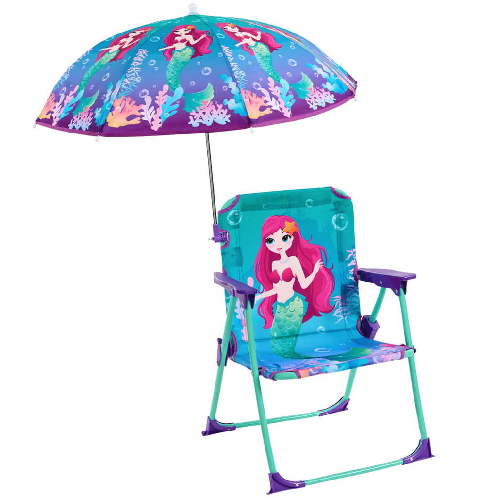 WERNNSAI Kids Beach Chair with Umbrella, Toddler Outdoor Folding Camping Chair with Canopy Sun Shade for Beach Pool Travel Picnic for Age 1-3 (Mermaid)