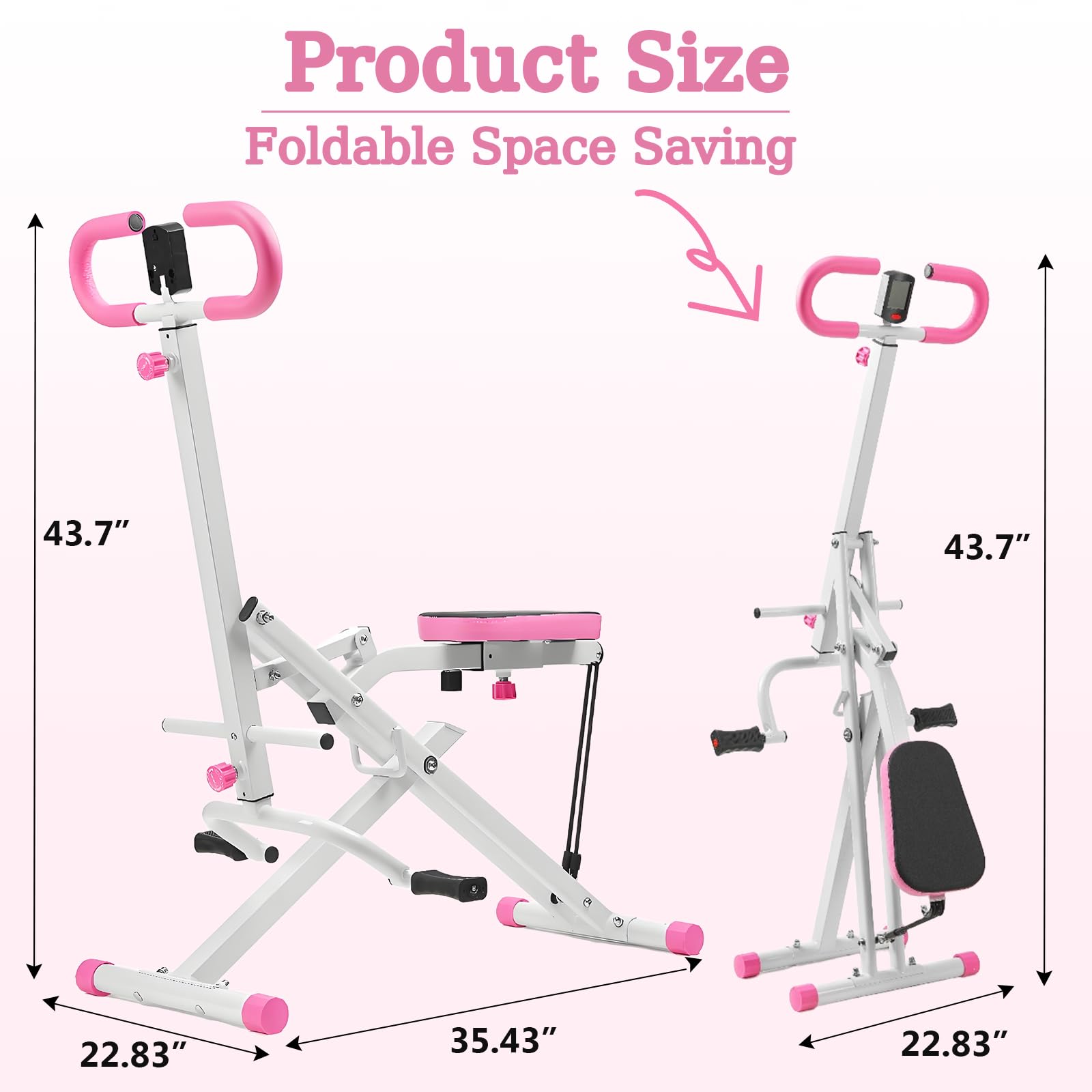 Foldable Squat Machine for Women,Glutes Workout Machines with LCD Display & Adjustable Seat, Glutes & Abs Squat Machine for Home Gym,Space-Saving Design (Pink)