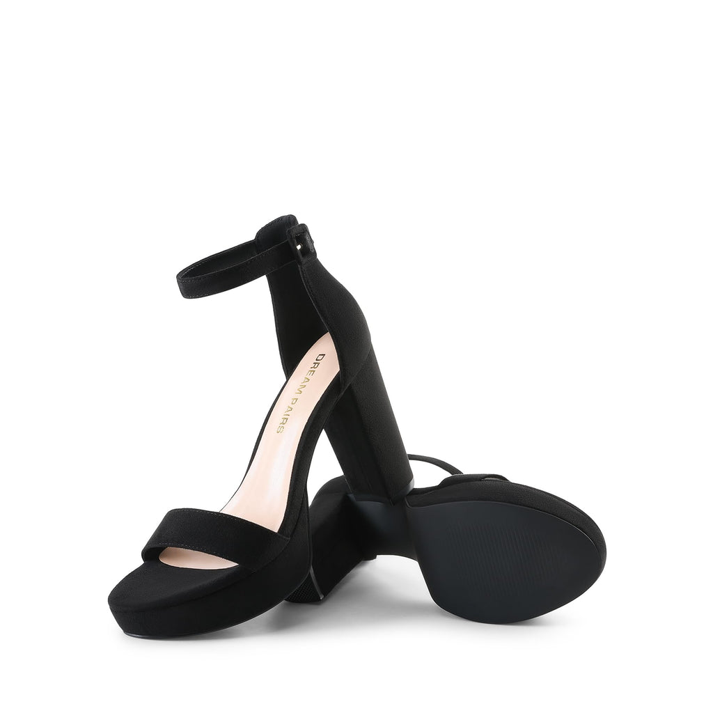 DREAM PAIRS Women's Platform Chunky High Heeled Sandals Open Toe Block Heels Ankle Strap Dress Shoes for Wedding Party Evening,Size 7,Black-Nubuck,DWUMHS2508