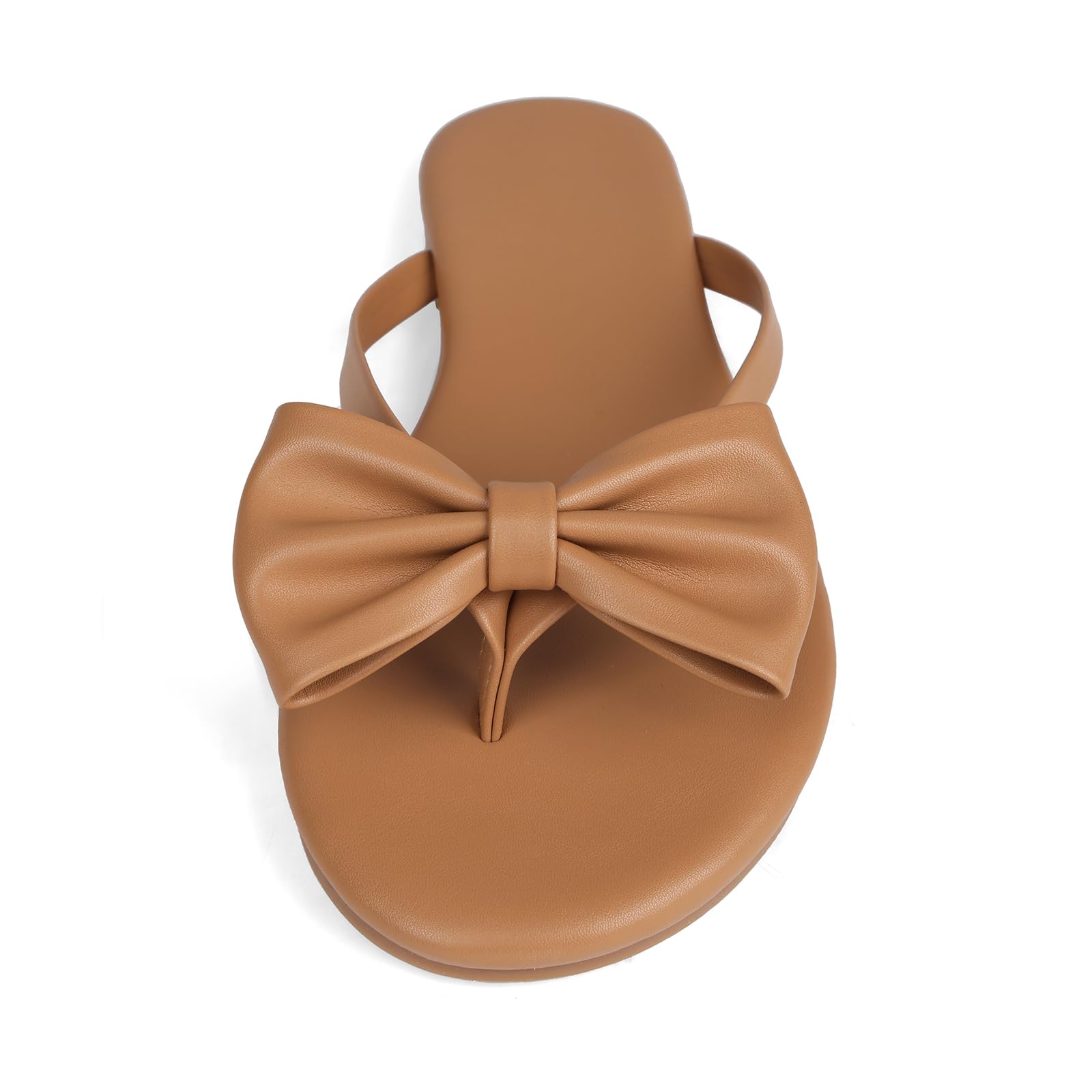 Phefarer Women's Bow Knot Flip Flops Flat Nude Dressy Sandals Open Toe Thong Slippers for Garden Parties and Elegant Outdoor Wear Size 6