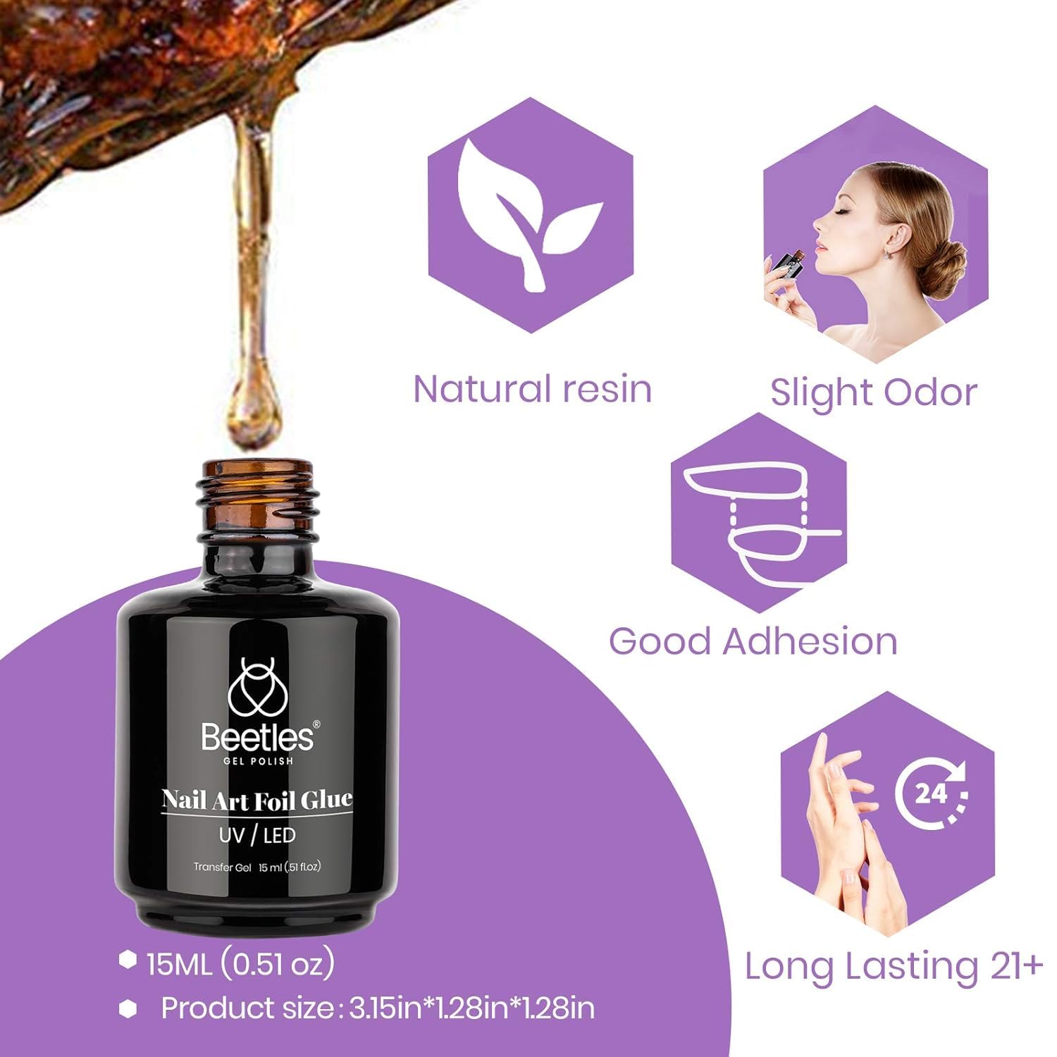 Beetles 15ml Nail Foil Glue, Foil Transfer Gel for Nails Stickers Transfer Nail Art Gel Nail Polish Soak Off LED Lamp Required Manicure DIY at Home Nail Gifts for Women