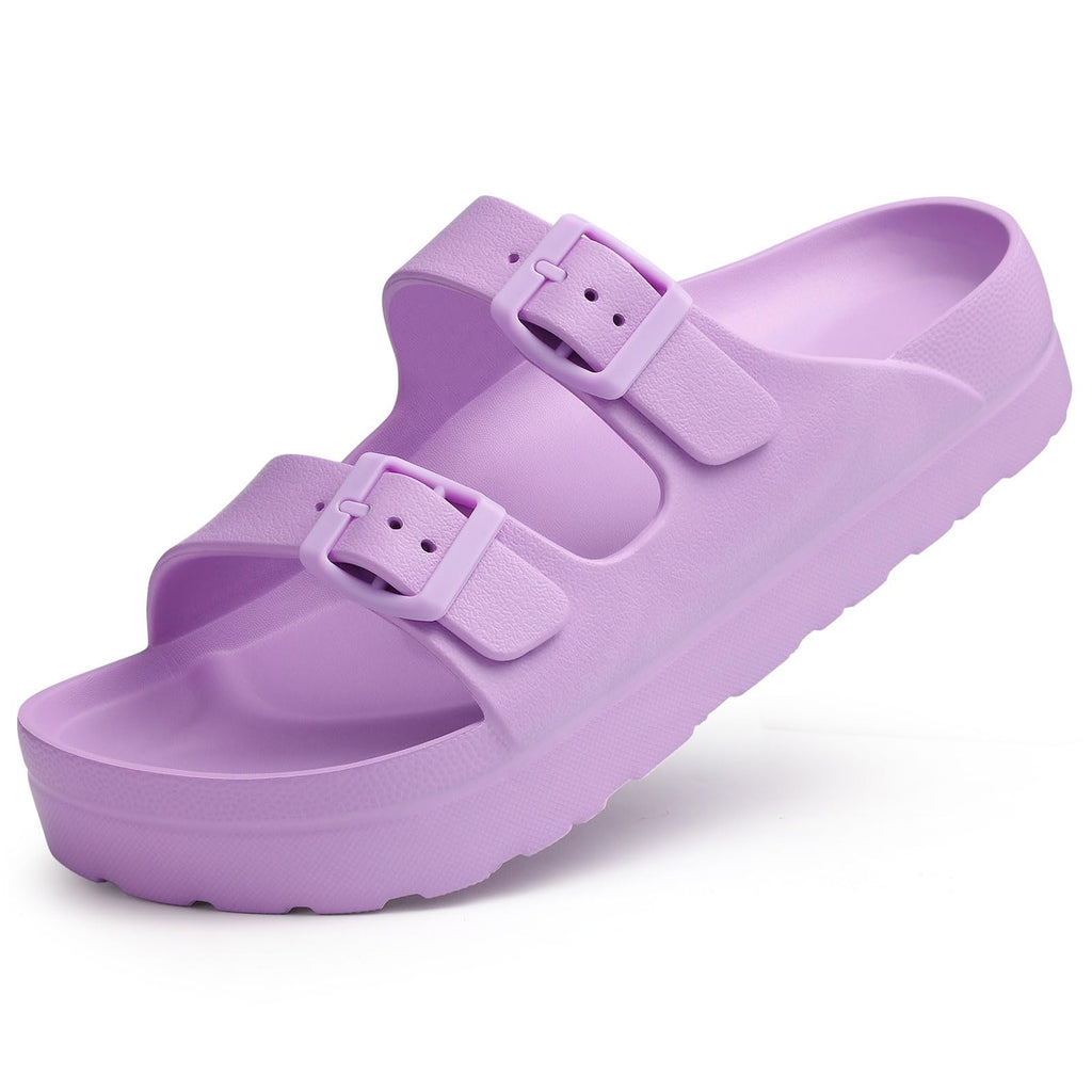 Goosecret Women's Platform Sandals with Arch Support Chunky Lightweight Foam Slip on Slides Comfortable Summer Beach Sandals with Adjustable Buckle Purple, 38(size 7.5)