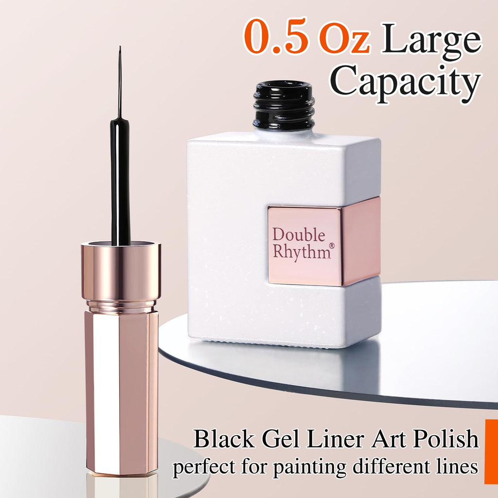 Double Rhythm 15 Ml Metallic Gel Liner Polish Nail Art Bronze Mirror Chrome Painted Drawing Stripper 3D Effect (Black Liner Art-L1005)