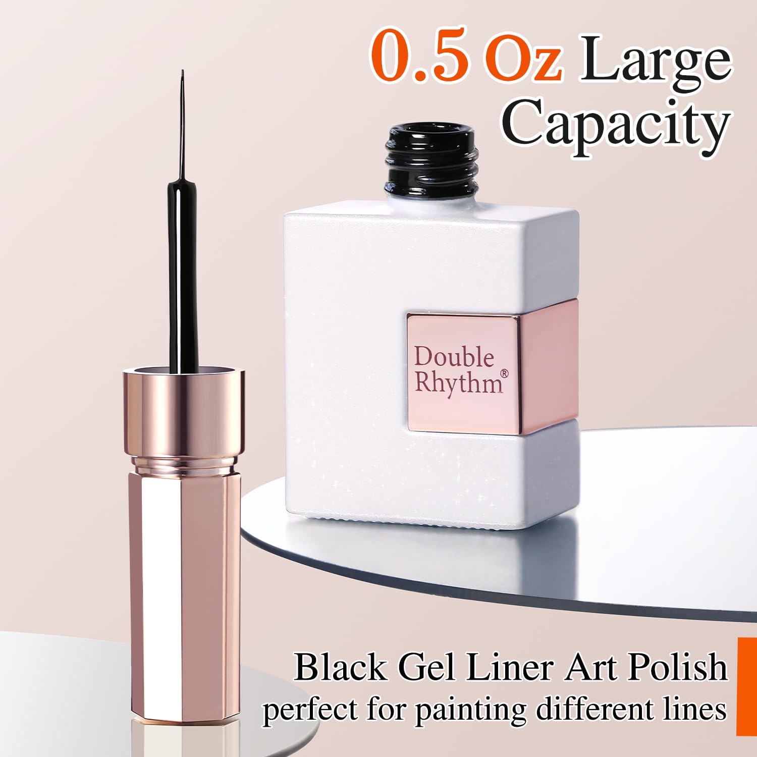 Double Rhythm 15 Ml Metallic Gel Liner Polish Nail Art Bronze Mirror Chrome Painted Drawing Stripper 3D Effect (Black Liner Art-L1005)