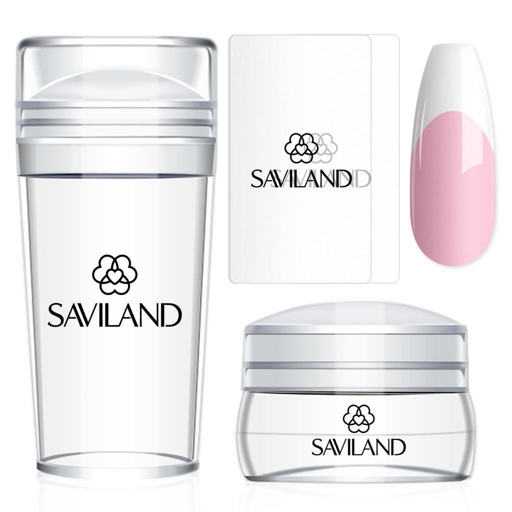 Saviland French Tip Nail Stamp: 4PCS Nail Art Stamper Kit Clear Silicone Nails Stamping Long & Short Jelly Stamper with Scrapers Nails Stamper Kit for French Manicure Home DIY Salon