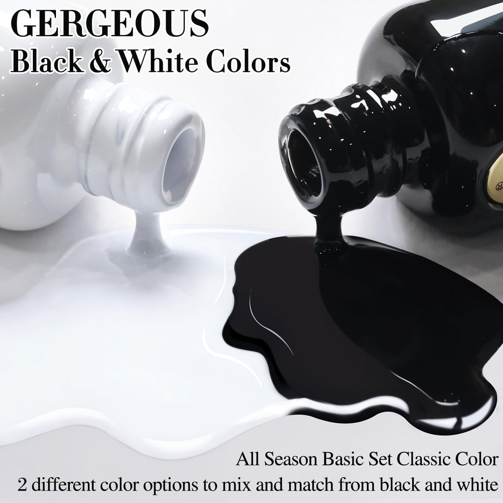 Double Rhythm 2 Pcs 0.50 OZ Gel Polish Hema Free Same Color Same Bottle Translucent Neutral Natural Milky 15 ML Jelly UV Polish Art DIY at Home (Black White-H1015+H1093)