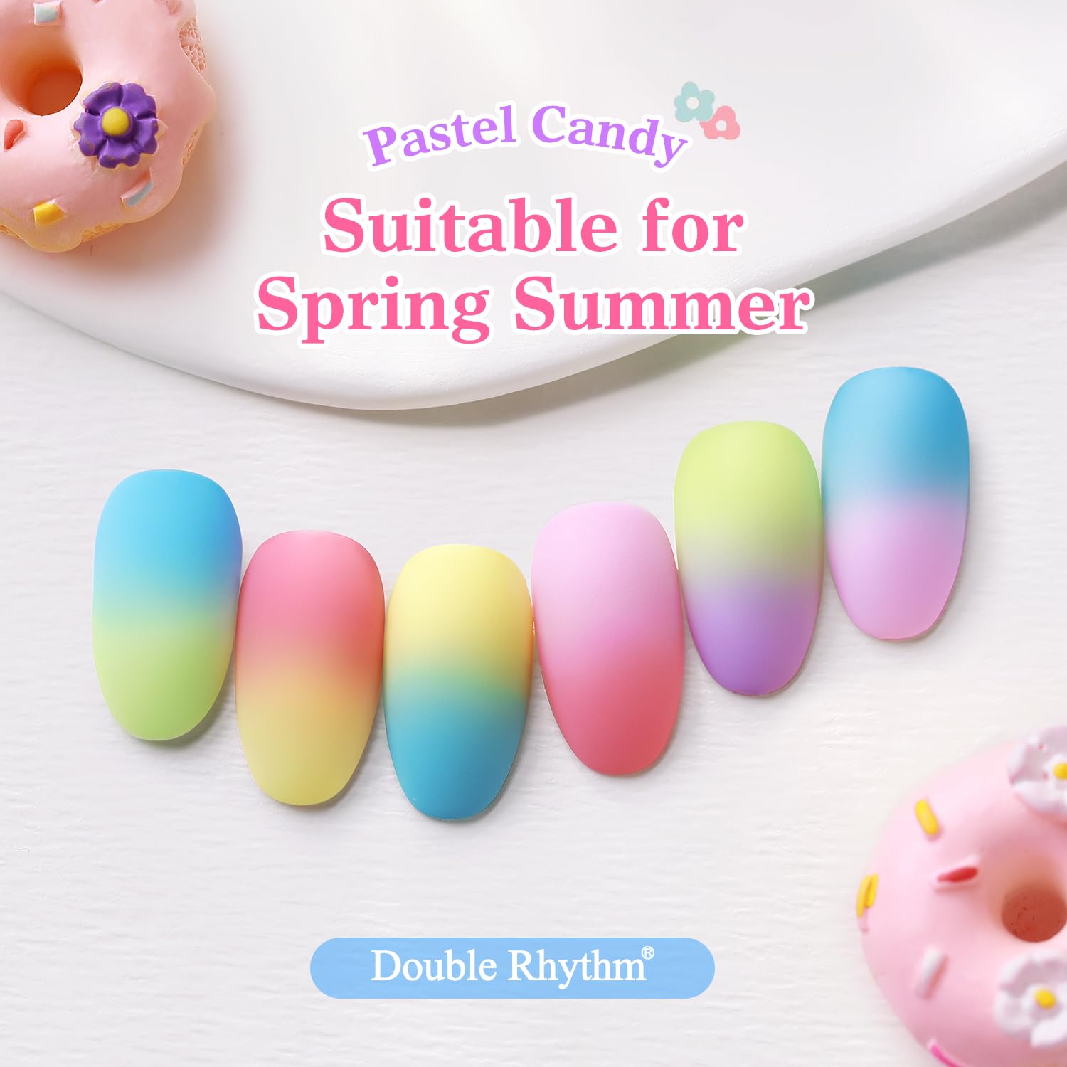 Double Rhythm 6 Pcs 15 ML Gel Polish Set Same Color Same Bottle Soak Off Gel Polish Kit Nail Art Manicure Salon DIY at Home for Women (Purple Blue Green Yellow Pink Peach-T6-10)