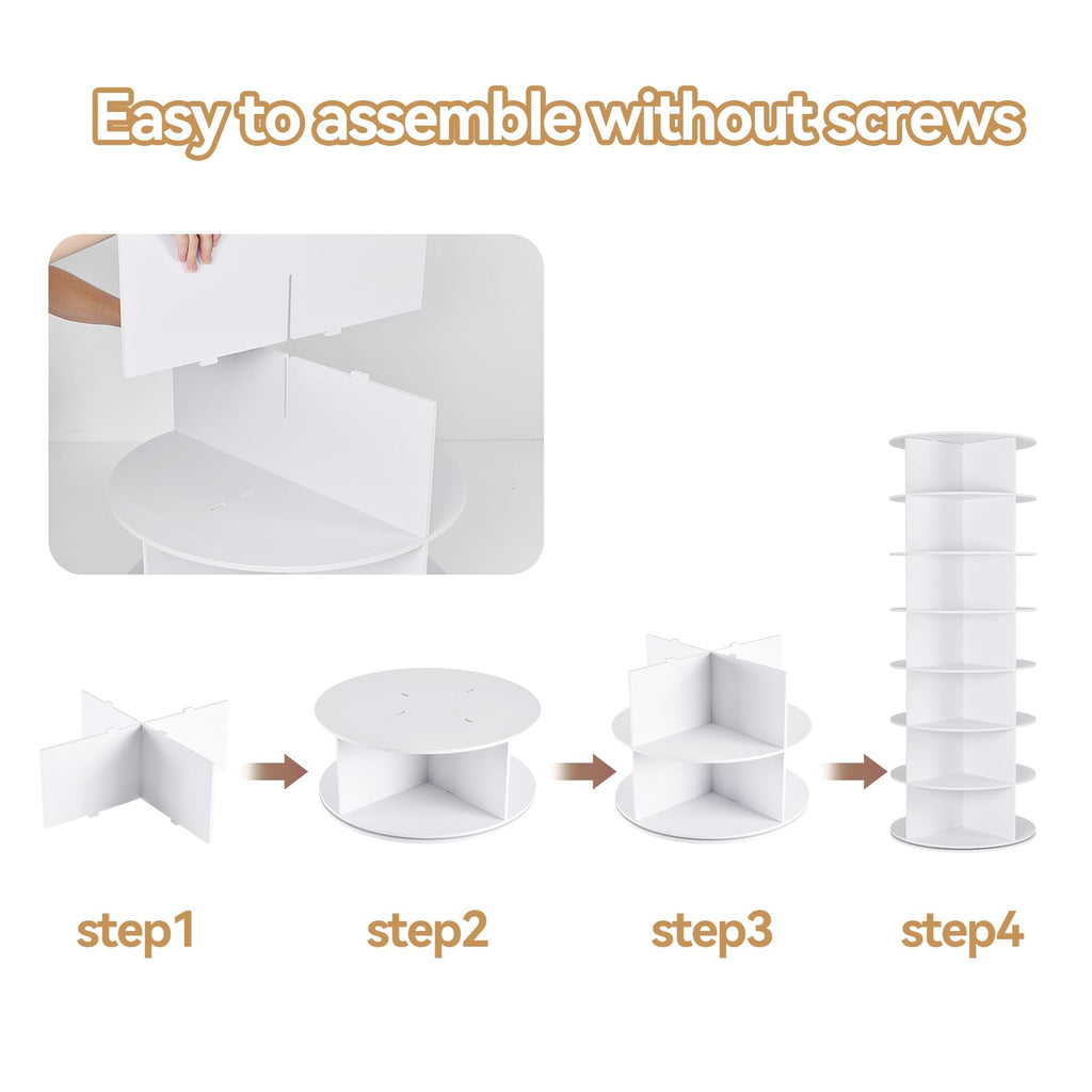WGCTEK Rotating Shoe Rack Tower, 7 Tier 28 Pairs Large Shoe Storage Organizer, Space-Saving Free Standing Shoe Racks, 360° Revolving Round Shoe Rack for Closet Handbag Display, White