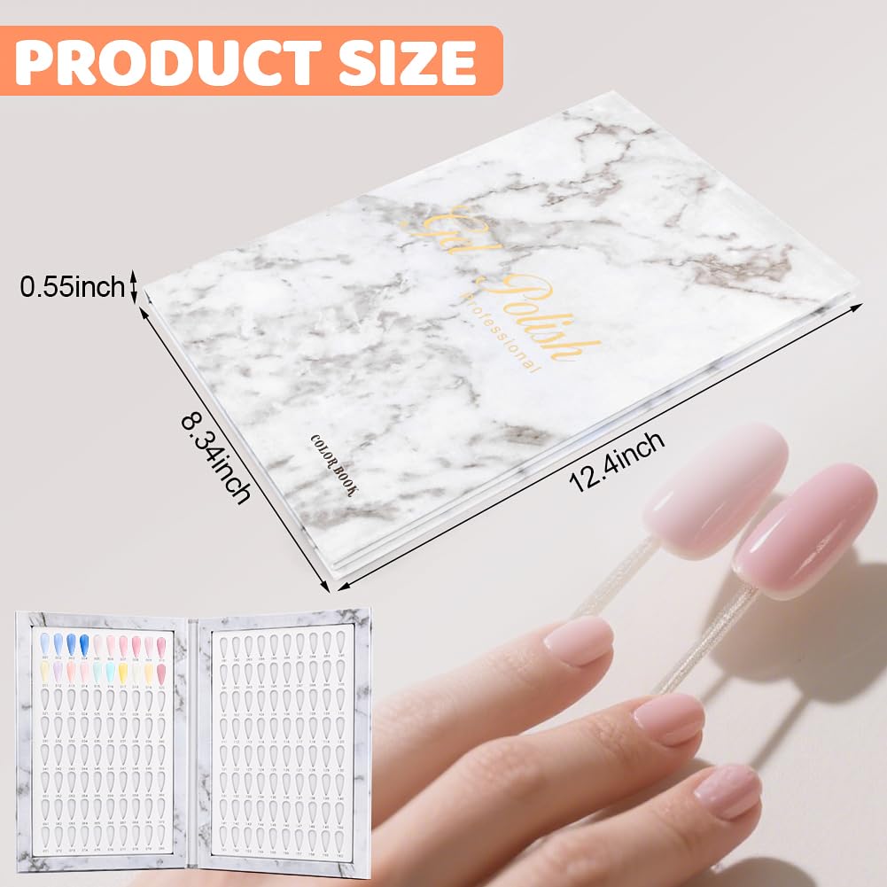 160 Color Nail Display Book with 240 Nail Tips and 1-200 Numbered Labels, Easy to Install, Removable Design, Portable Book Style, Space-Saving for Nail Art