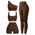 OIERD 4 Piece Workout Sets For Women Ribbed Leggings Clothes Yoga Sets Active Wear Cute Matching Work Out Sets Gym Pilates Outfits For Women Set Brown,M