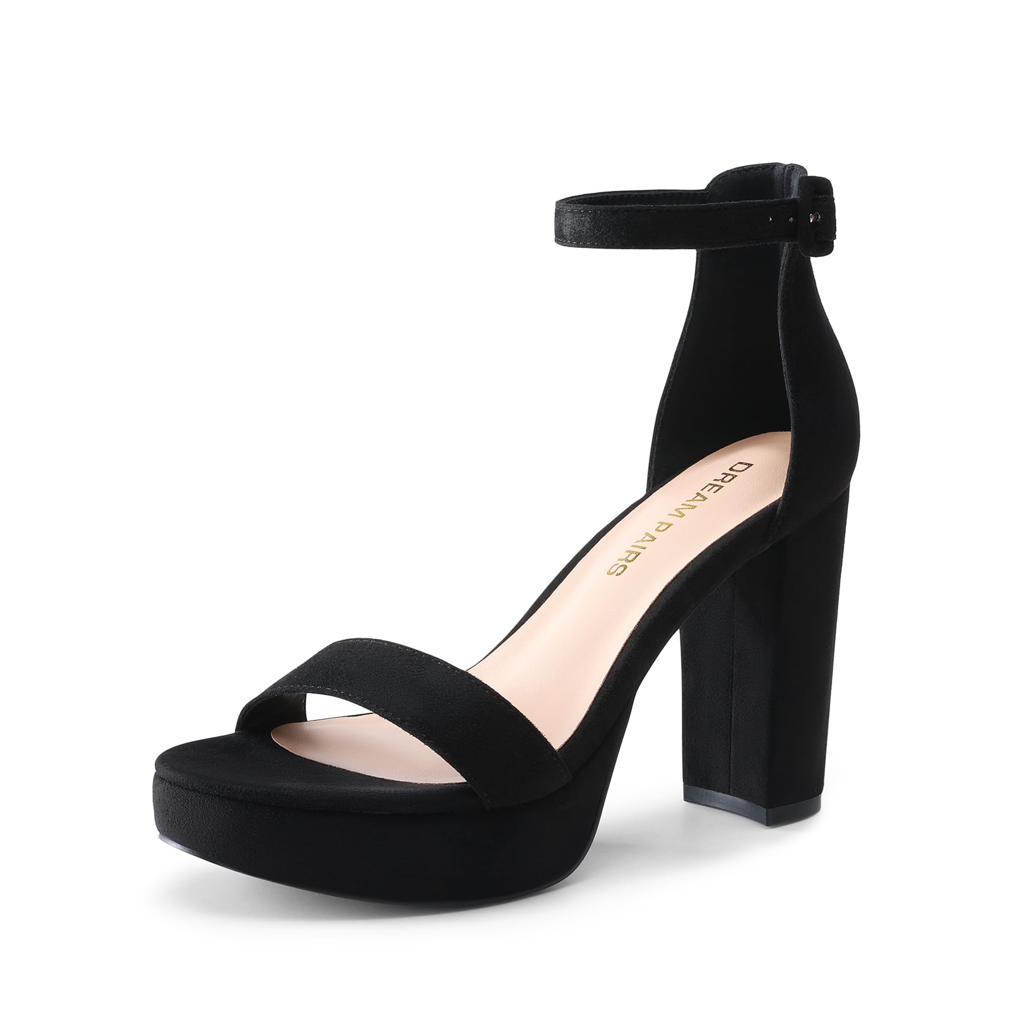 DREAM PAIRS Women's Platform Chunky High Heeled Sandals Open Toe Block Heels Ankle Strap Dress Shoes for Wedding Party Evening,Size 7,Black-Nubuck,DWUMHS2508