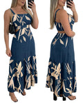 CHICME Summer Dresses for Women 2026 Sleeveless Casual Boho Maxi Dress Square Neck Cut Out Floral A Line Floral Purplish Blue Dress-M