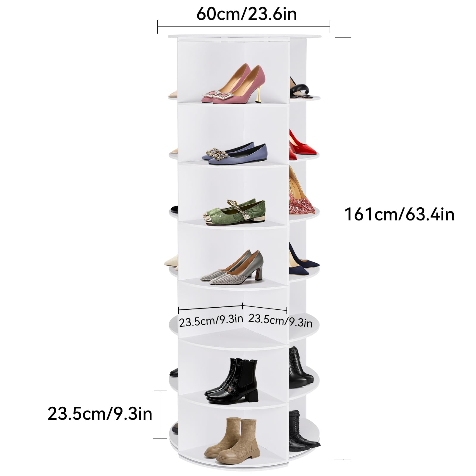WGCTEK Rotating Shoe Rack Tower, 7 Tier 28 Pairs Large Shoe Storage Organizer, Space-Saving Free Standing Shoe Racks, 360° Revolving Round Shoe Rack for Closet Handbag Display, White