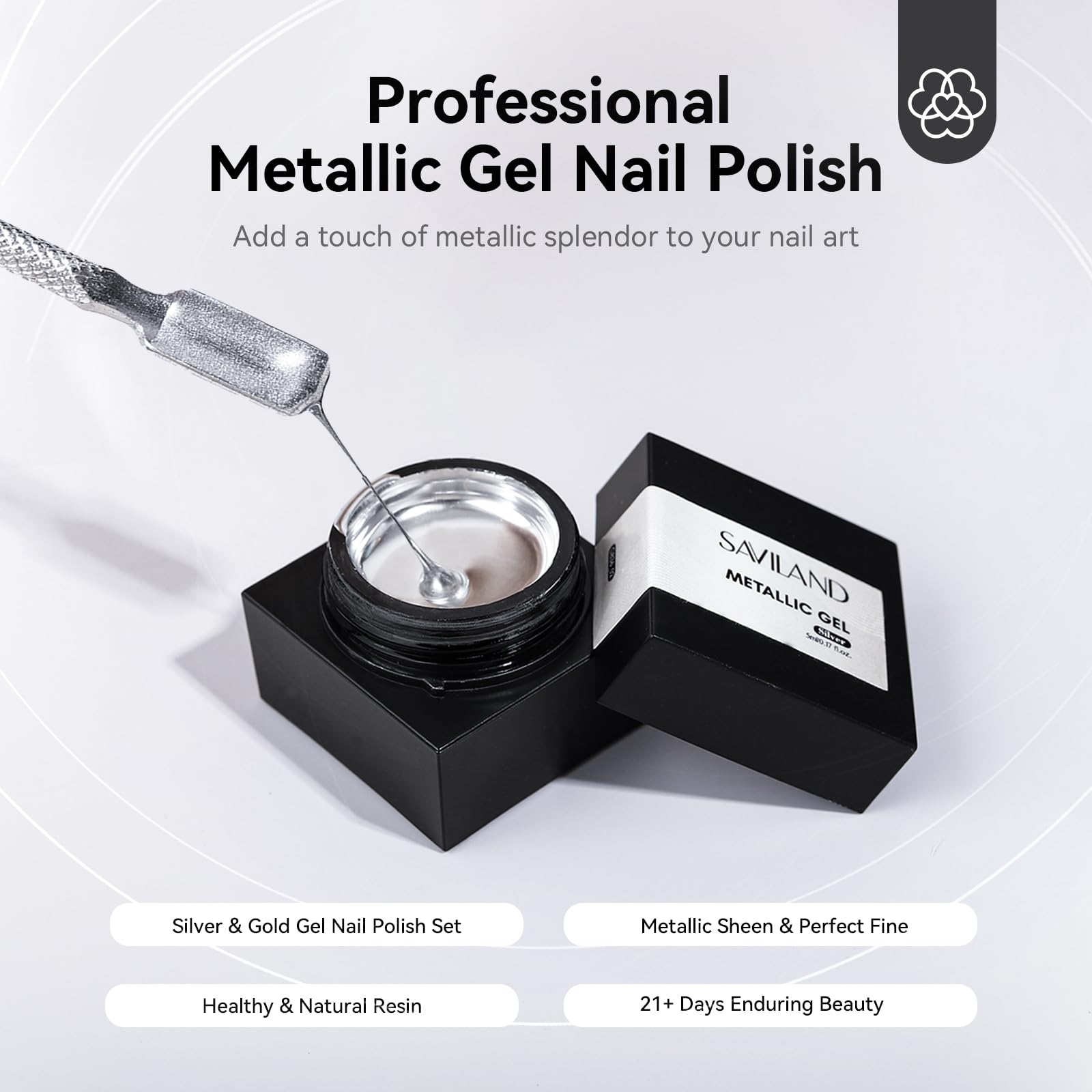 SAVILAND Metallic Gel Nail Polish Set: Silver & Gold Chrome Gel Polish 3D Metal Painting Gels Mirror Nail Polish Soak Off UV LED Chrome 3D Effect Nail Glue Gels for Salon Manicure Home DIY