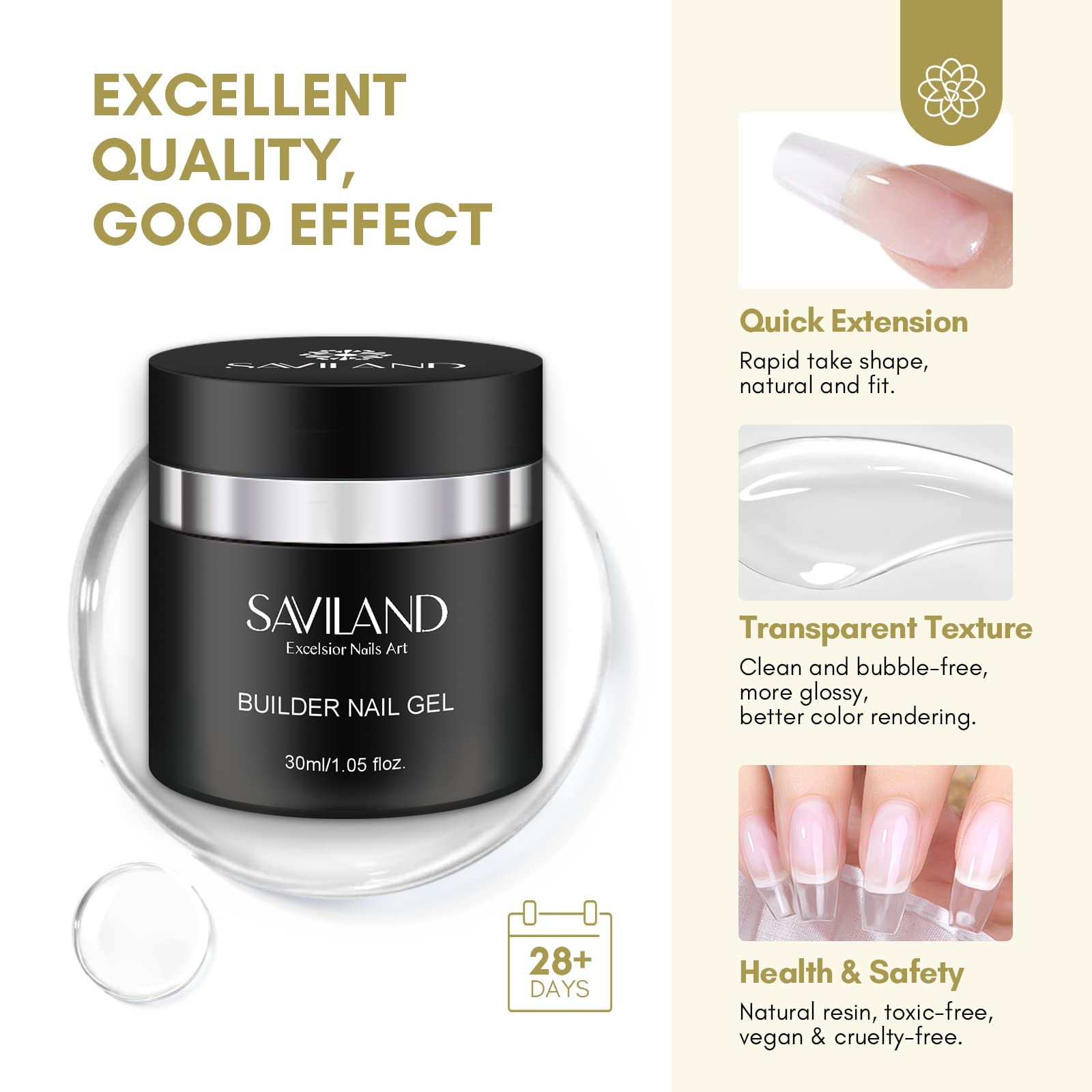 SAVILAND Builder Gel for Nails: 30ml Clear Hard Gel for Extension, Builder with Air Cushion Builder Base &Nail Strengthener Art Manicure Set 100pcs Nail Forms and Acrylic Brushr Thickening Home Use
