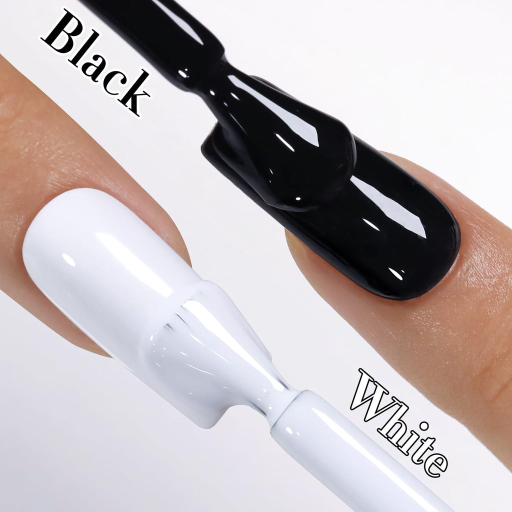 Double Rhythm 2 Pcs 0.50 OZ Gel Polish Hema Free Same Color Same Bottle Translucent Neutral Natural Milky 15 ML Jelly UV Polish Art DIY at Home (Black White-H1015+H1093)