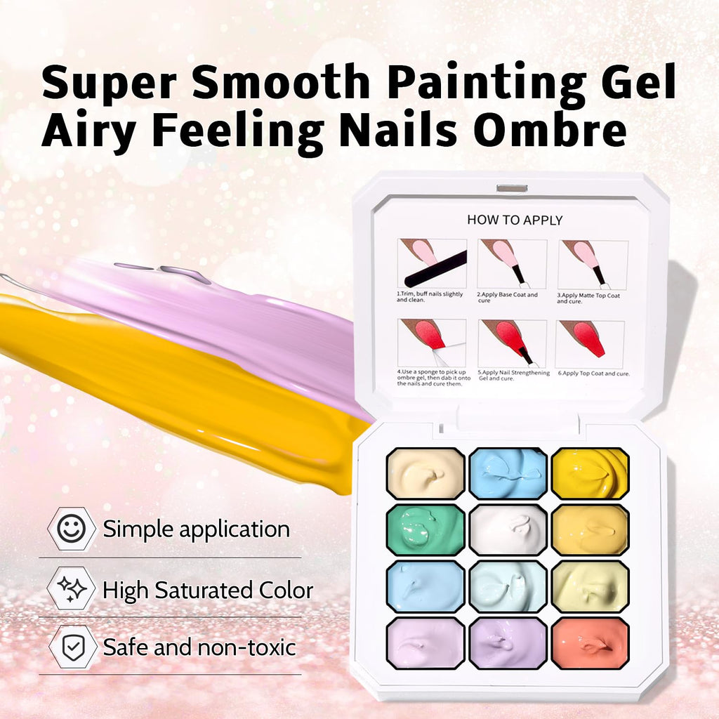 Karroy Sponge Pat Gel Nail Polish Palette, 12 Colors Blending Ombre Gel Polish Gradient Painting Nails Art, No Wipe, UV/LED Cured (12 Colors A)