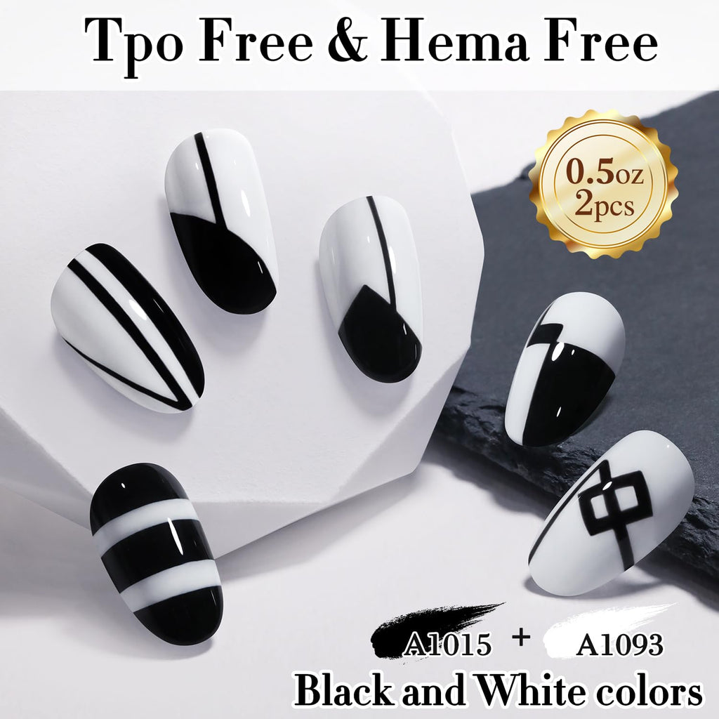 Double Rhythm 2 Pcs 0.50 OZ Gel Polish Hema Free Same Color Same Bottle Translucent Neutral Natural Milky 15 ML Jelly UV Polish Art DIY at Home (Black White-H1015+H1093)