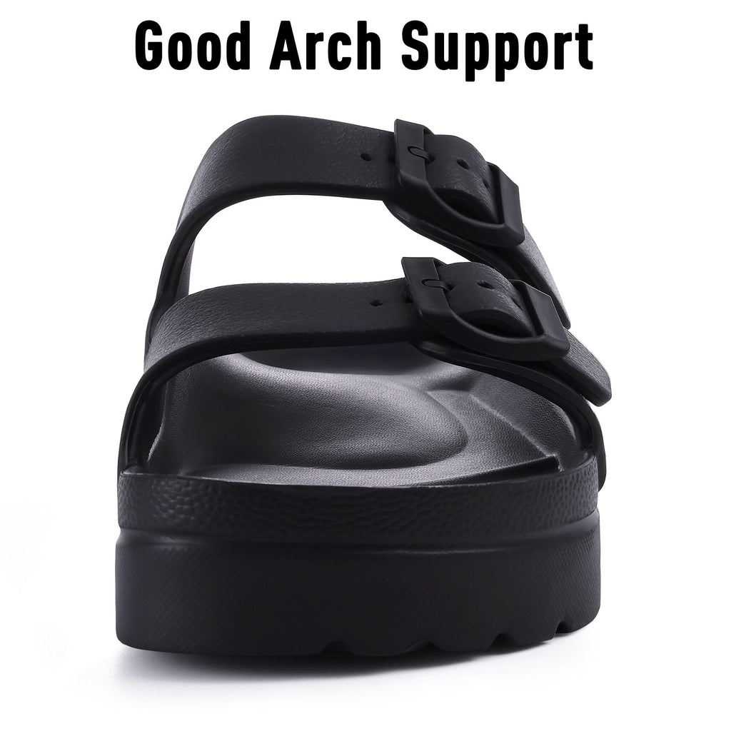 Goosecret Women's Platform Sandals with Arch Support Chunky Lightweight Foam Slip on Slides Comfortable Summer Beach Sandals with Adjustable Buckle Black, 38(size 7.5)