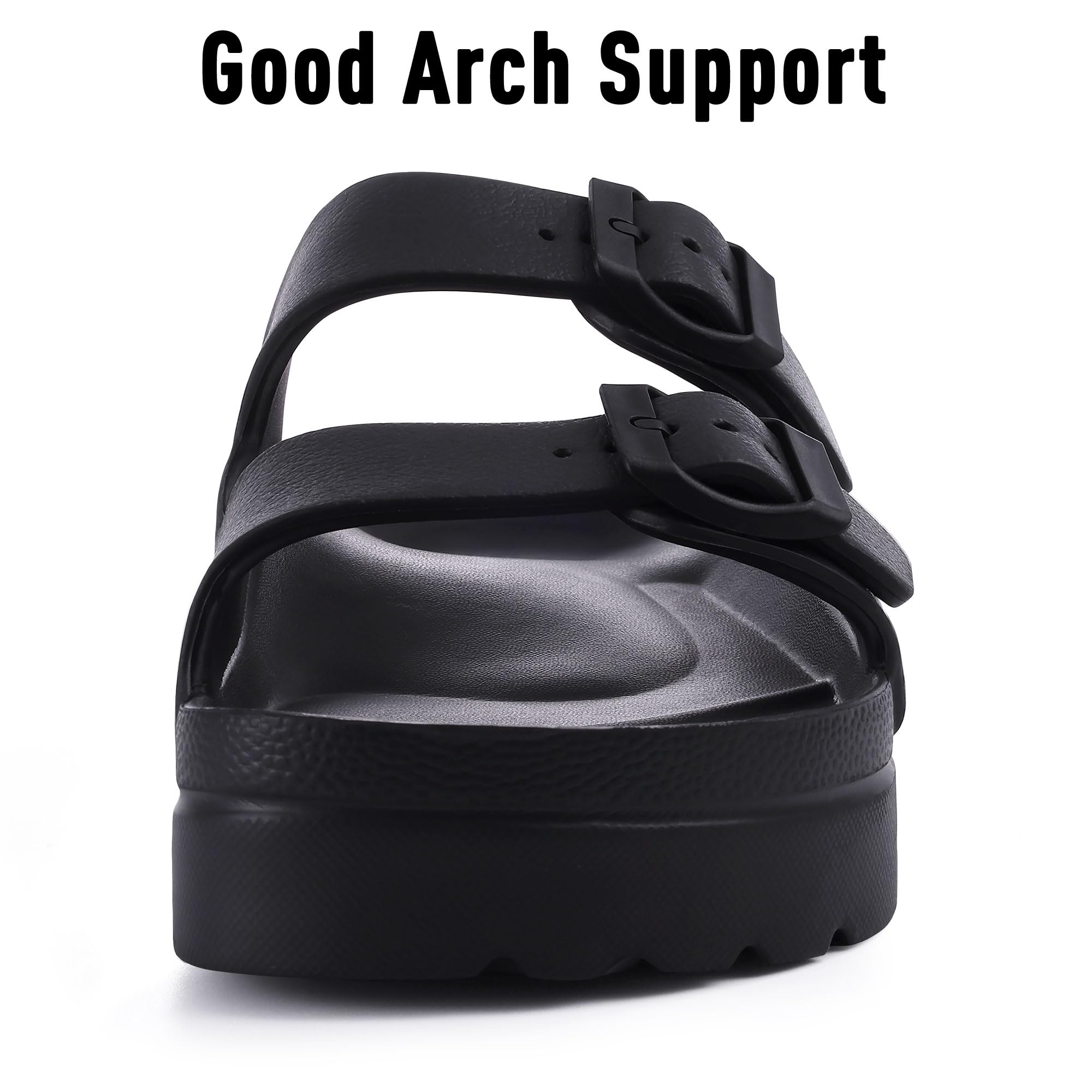 Goosecret Women's Platform Sandals with Arch Support Chunky Lightweight Foam Slip on Slides Comfortable Summer Beach Sandals with Adjustable Buckle Black, 38(size 7.5)