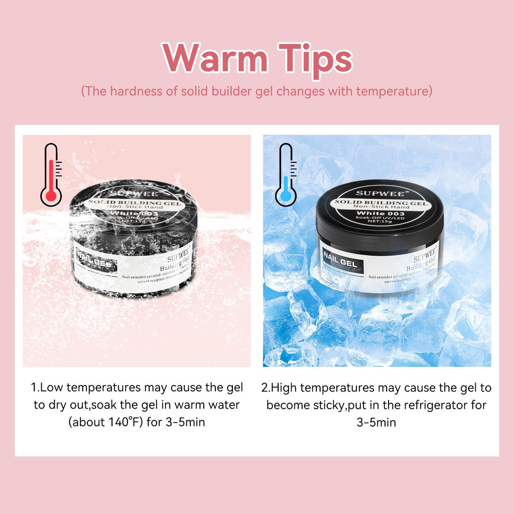 SUPWEE 3D Nail Art Gel Clear and White Solid Builder Gel for Nails Non-Stick Hand Sculpture Hard Gels with Dual Form for Carving Patterns Decoration Nail Art Home Manicure DIY