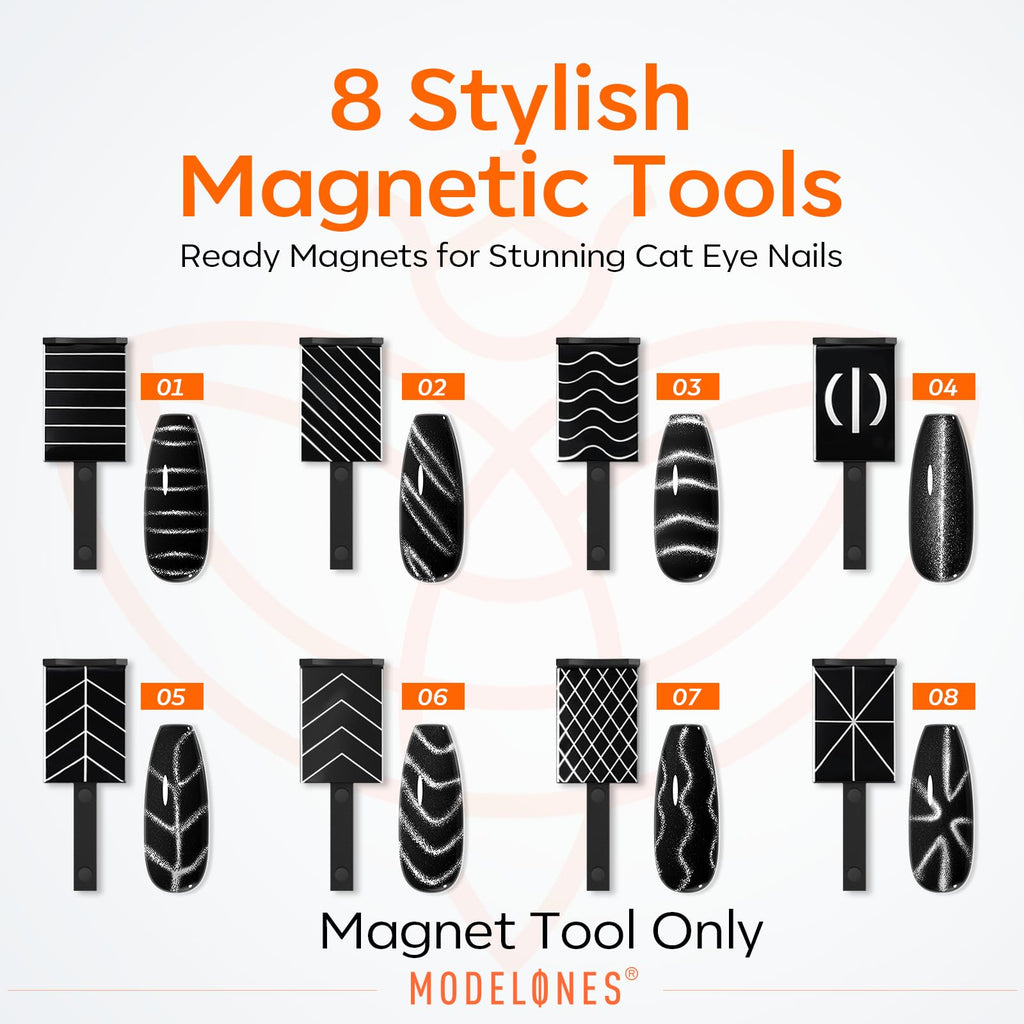modelones Cat Eye Magnet Set, 15PCS Multi-Shape Nail Magnet for Cateye Gel Polish, Heart Moon Flower Square Effects with Bead-Attracting Nail Magnetic, UV/LED Lamp Required, DIY Nail Art（Magnet Only）