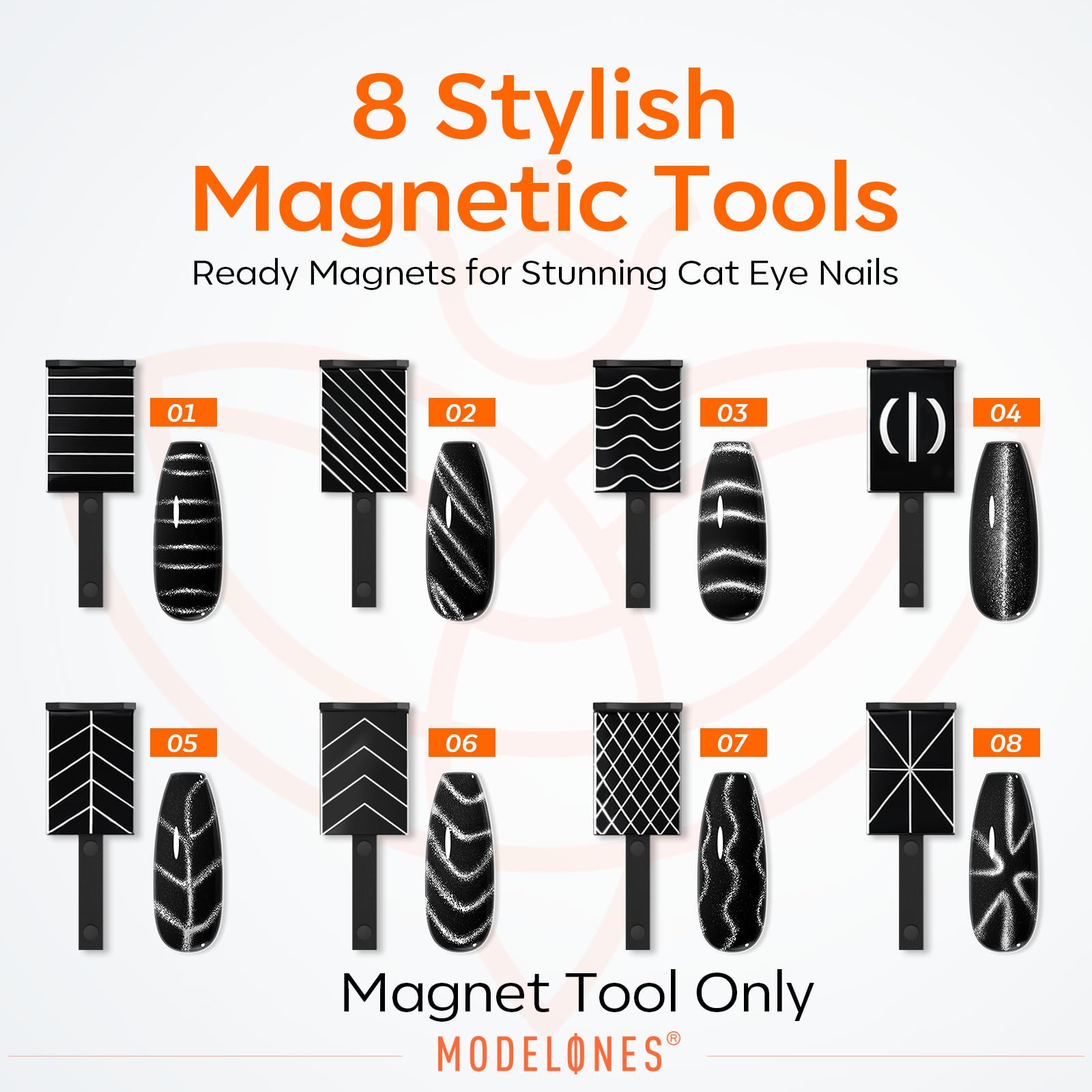 modelones Cat Eye Magnet Set, 15PCS Multi-Shape Nail Magnet for Cateye Gel Polish, Heart Moon Flower Square Effects with Bead-Attracting Nail Magnetic, UV/LED Lamp Required, DIY Nail Art（Magnet Only）